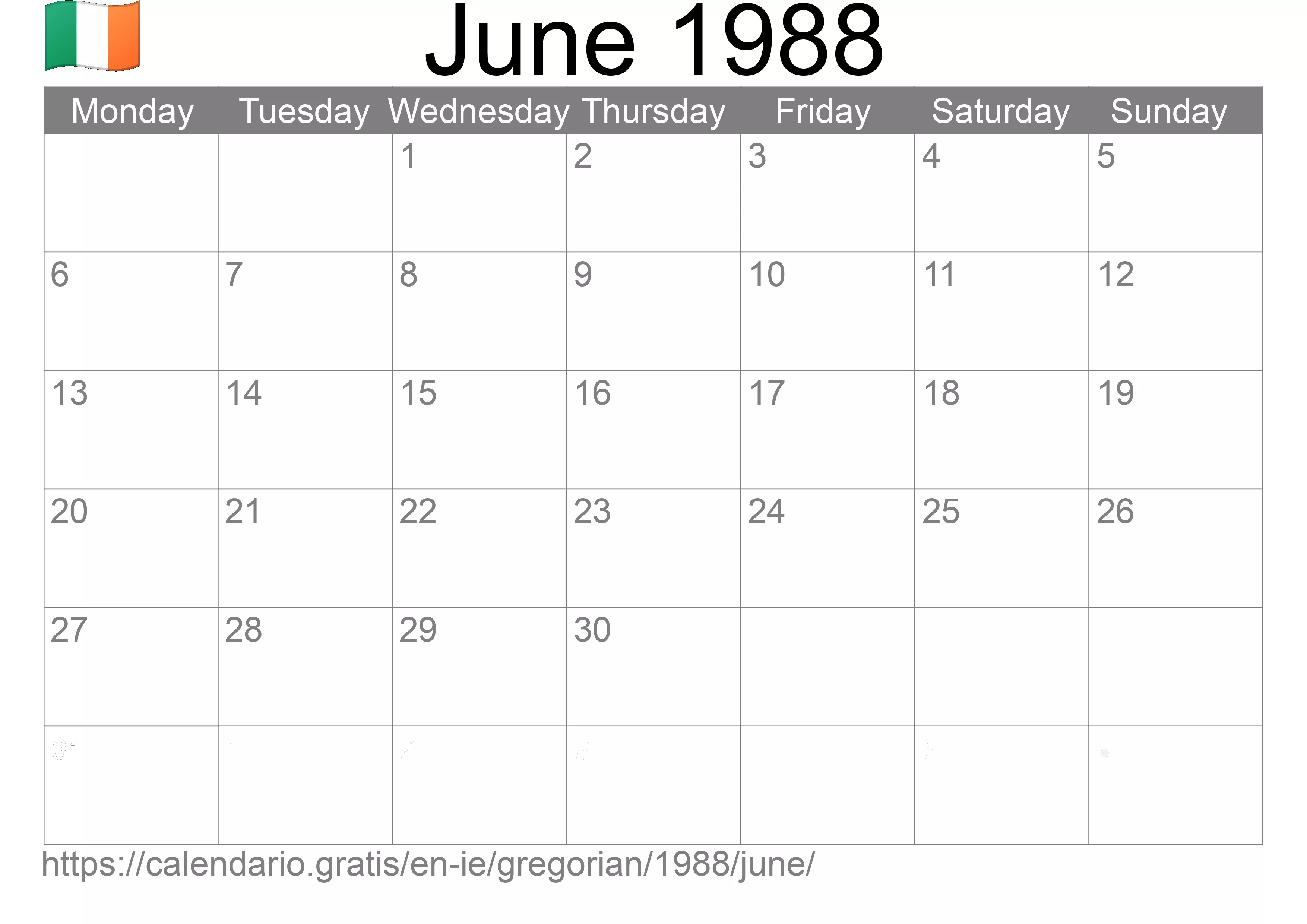 Calendar June 1988 to print (Ireland) Calendar June 1988 to print (Ireland)