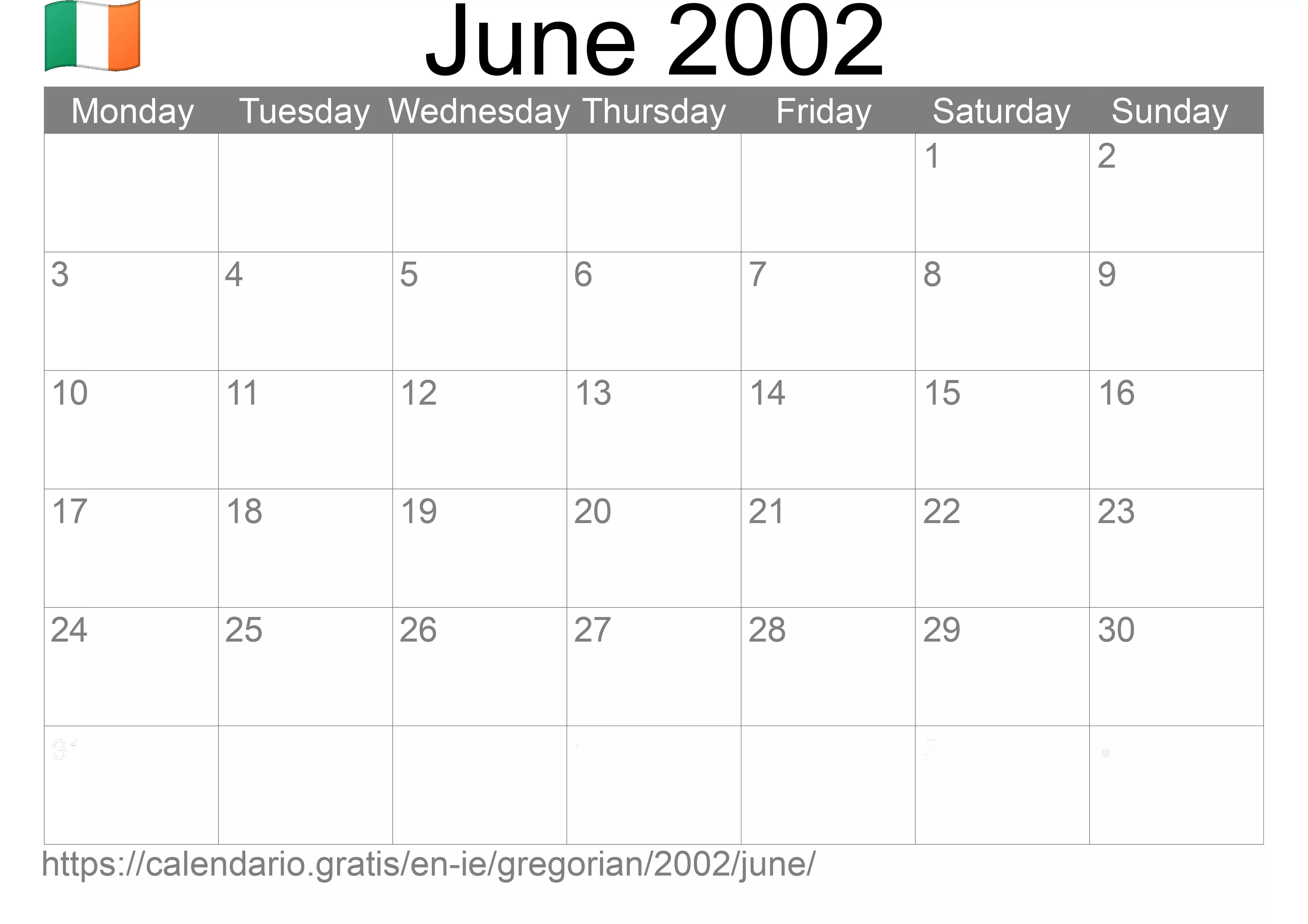 Calendar June 2002 to print (Ireland)