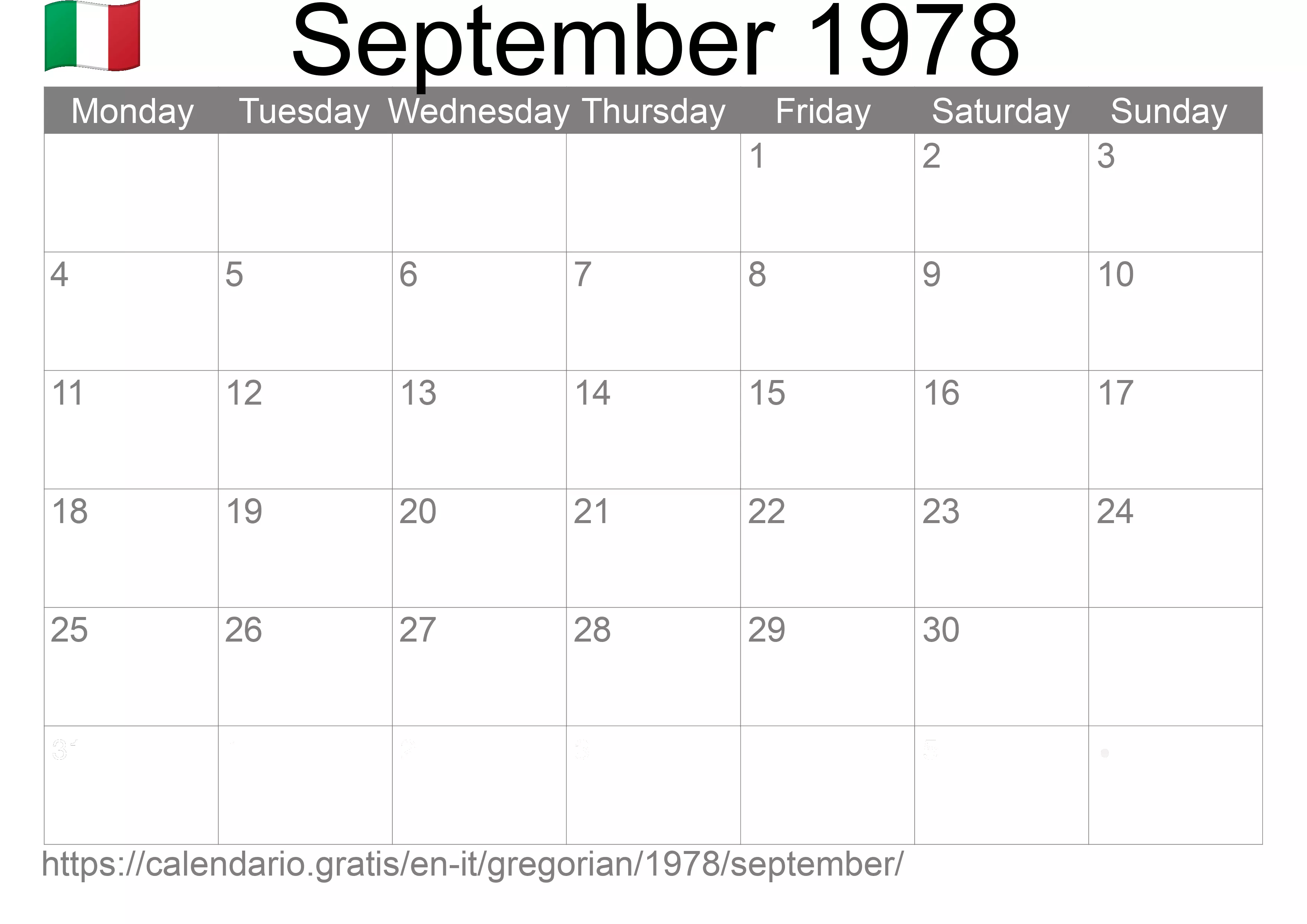 Calendar September 1978 to print (Italy)