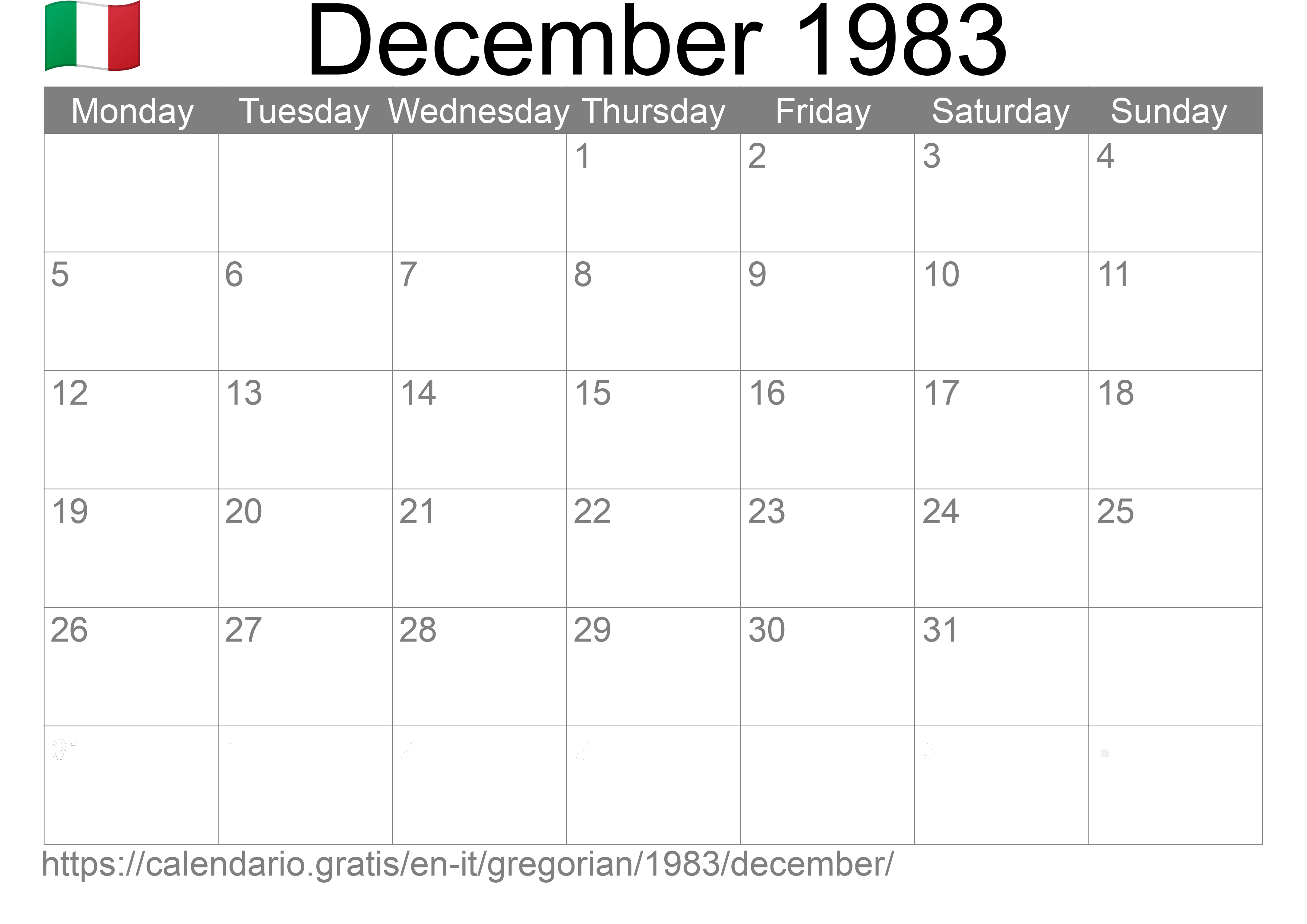 Calendar December 1983 to print