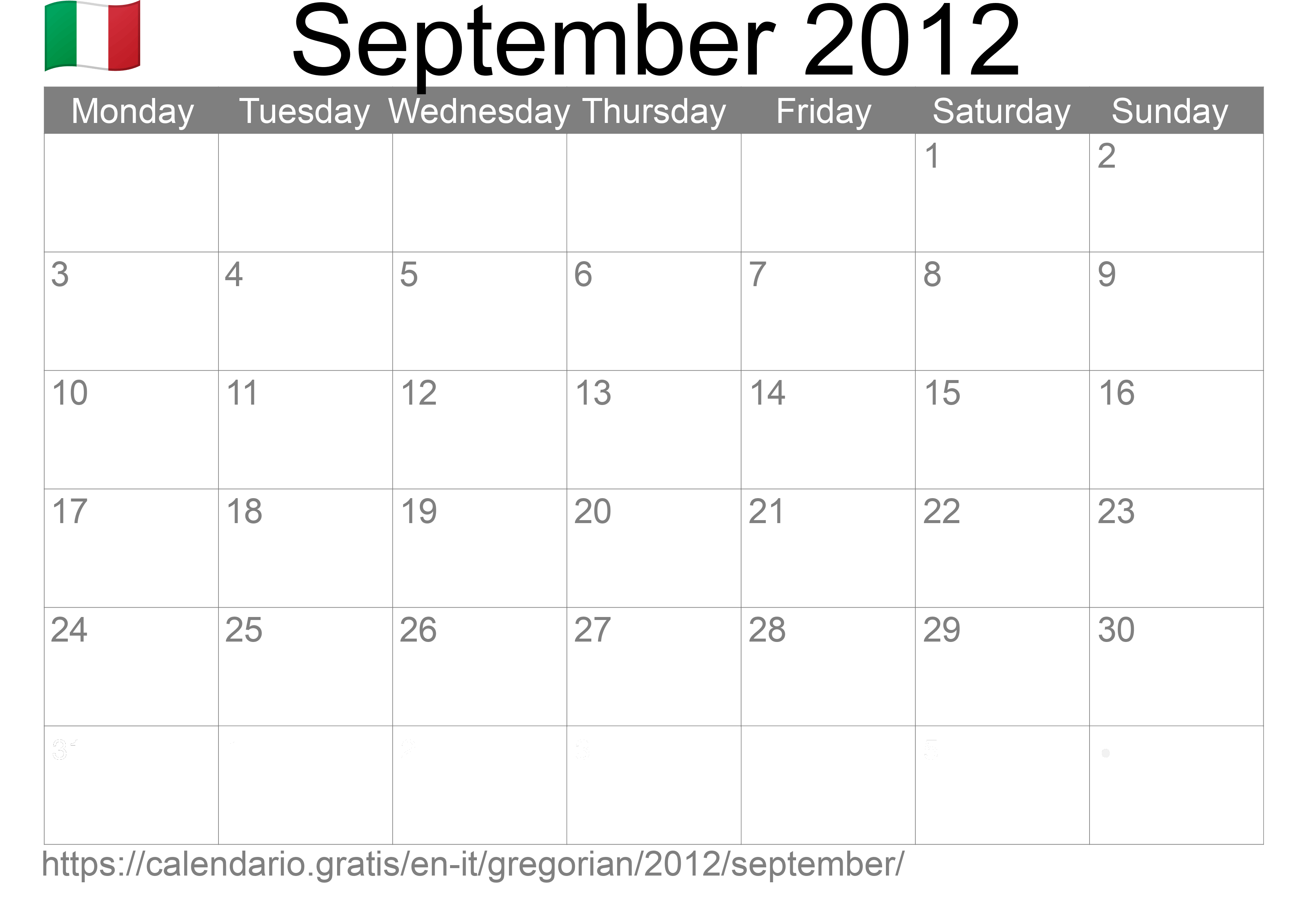 Calendar September 2012 to print