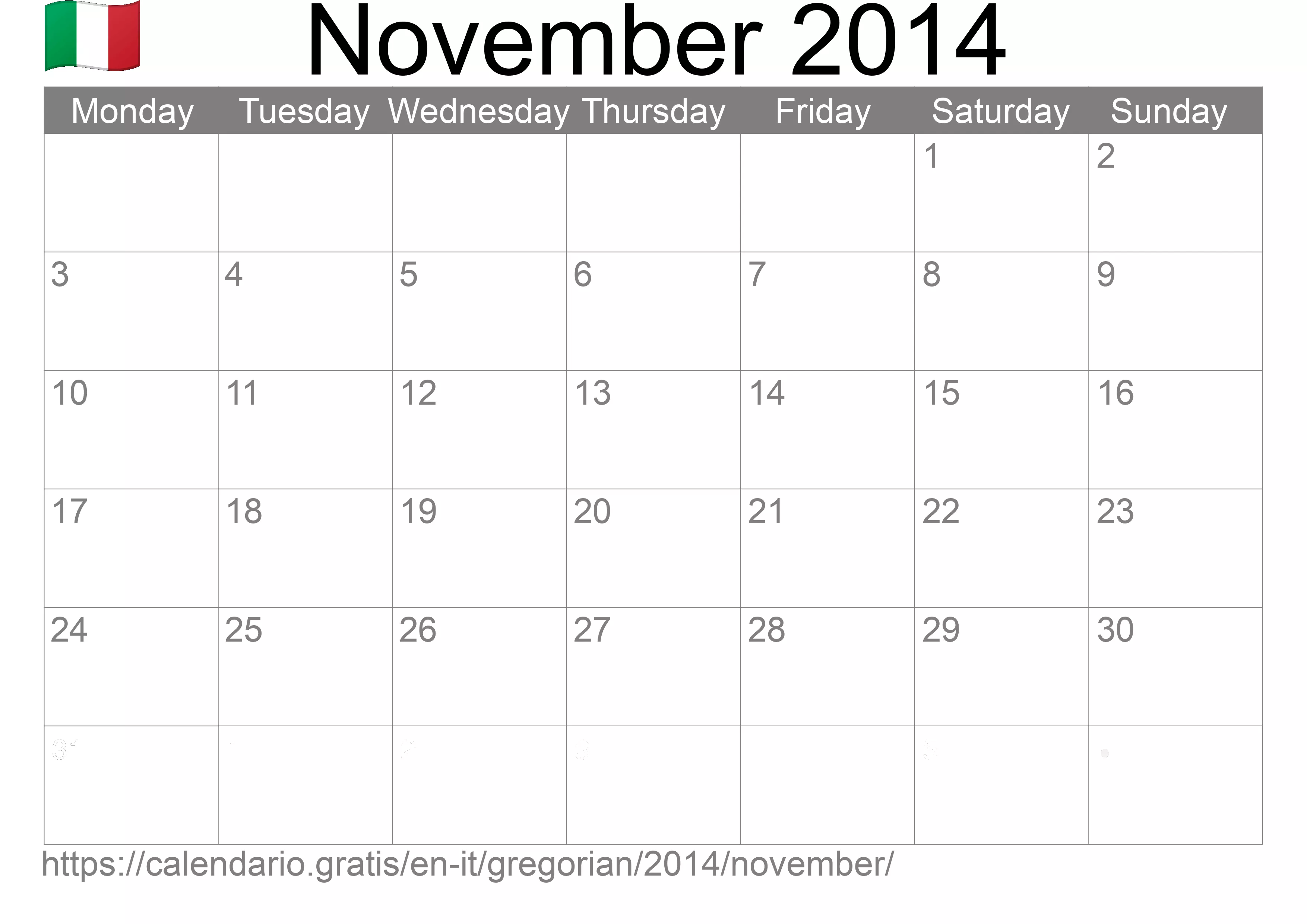 Calendar November 2014 to print (Italy)