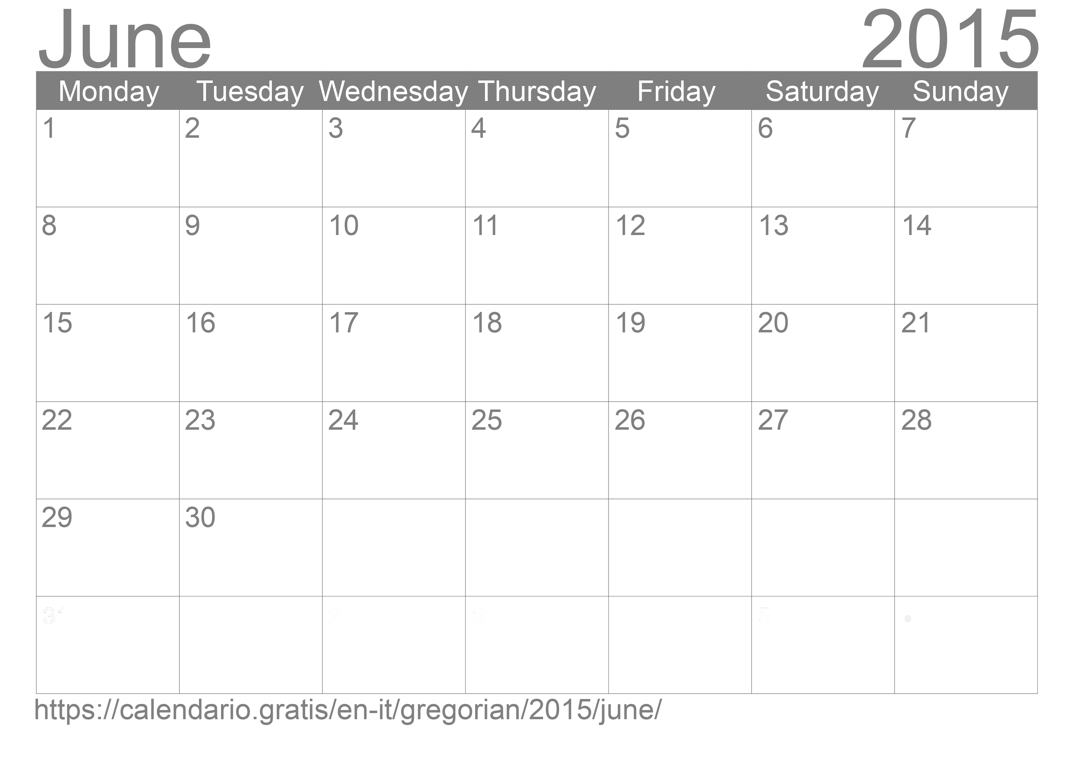 Calendar June 2015 to print