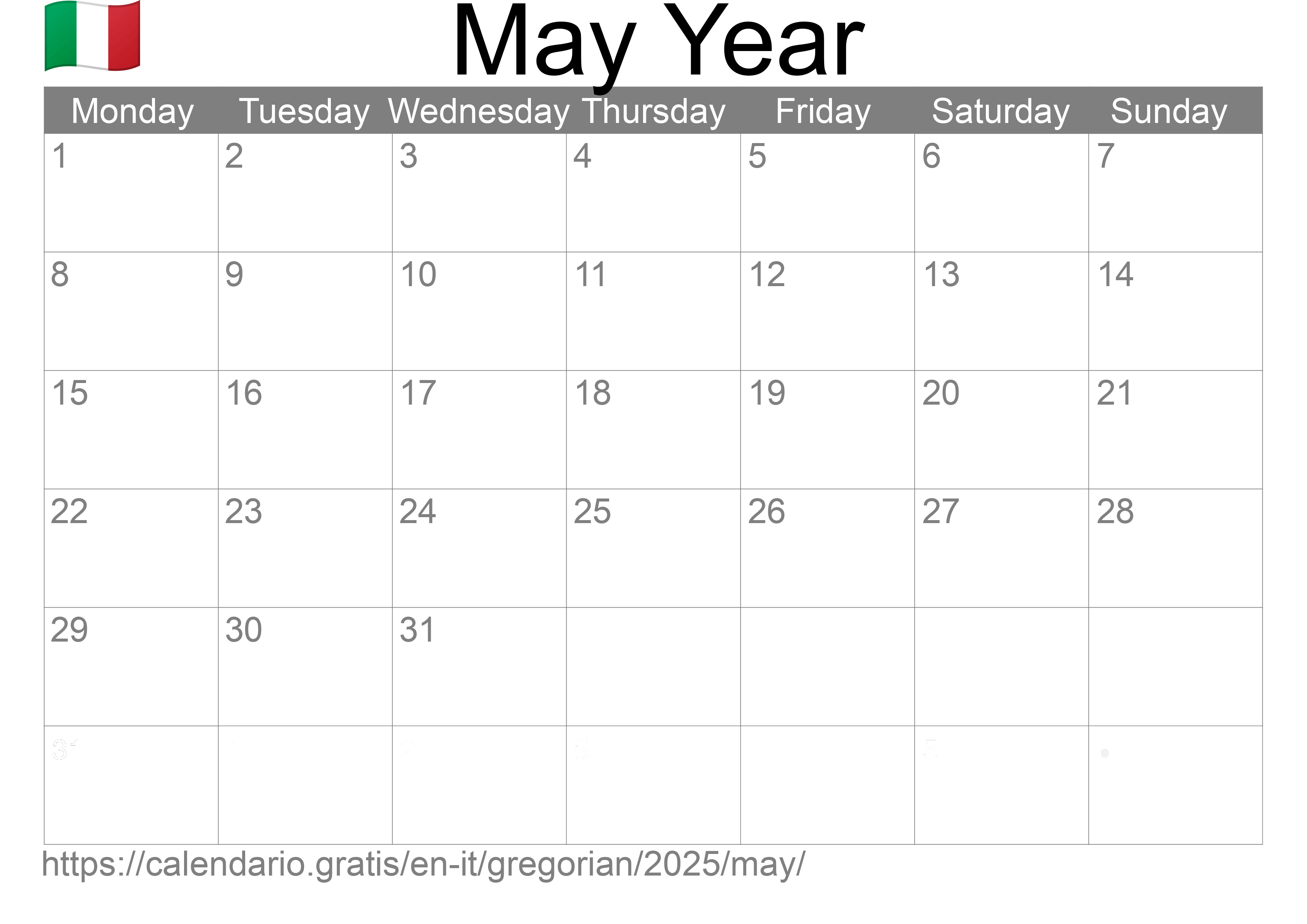 Calendar May 2025 to print