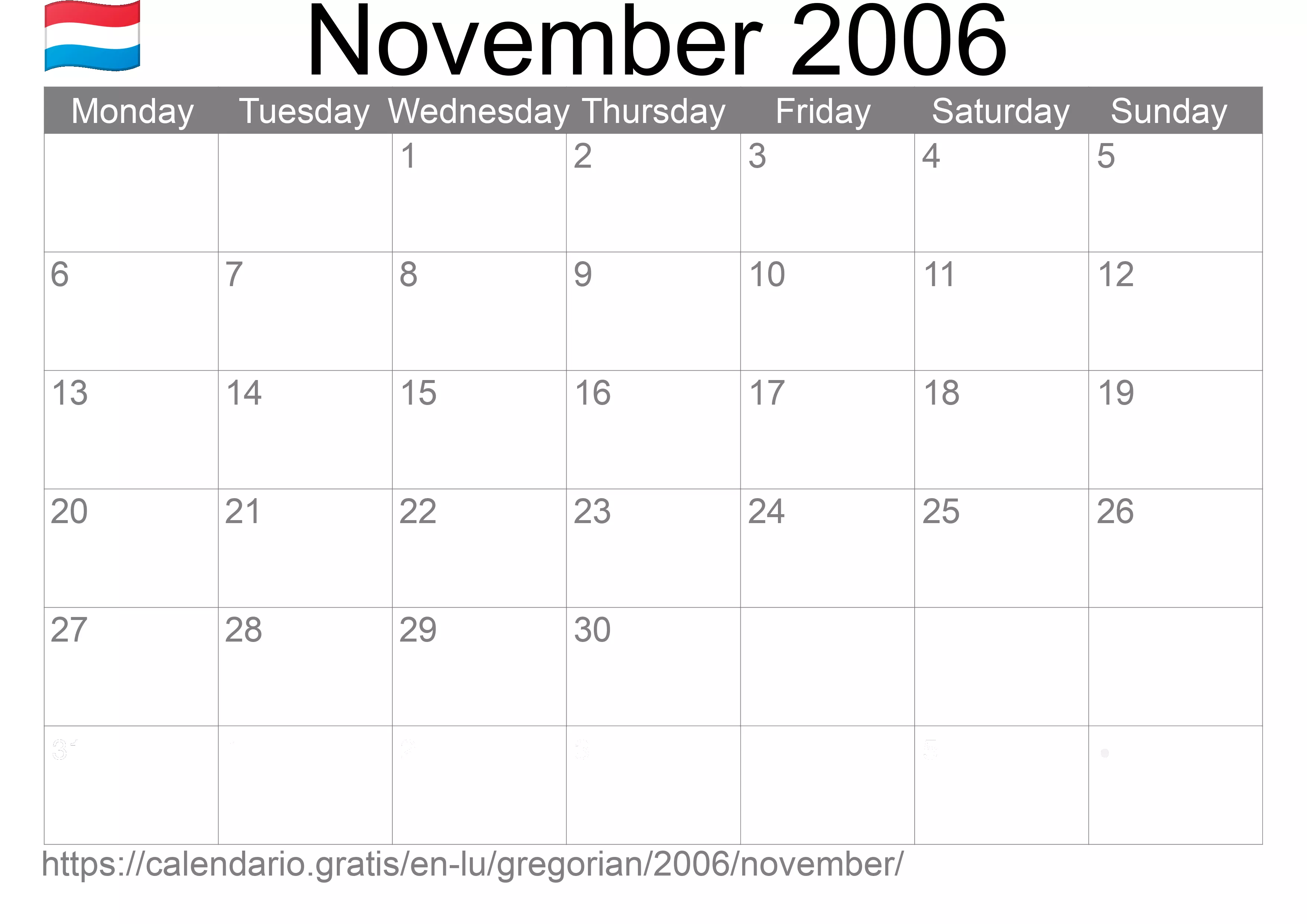 Calendar November 2006 to print (Luxembourg)