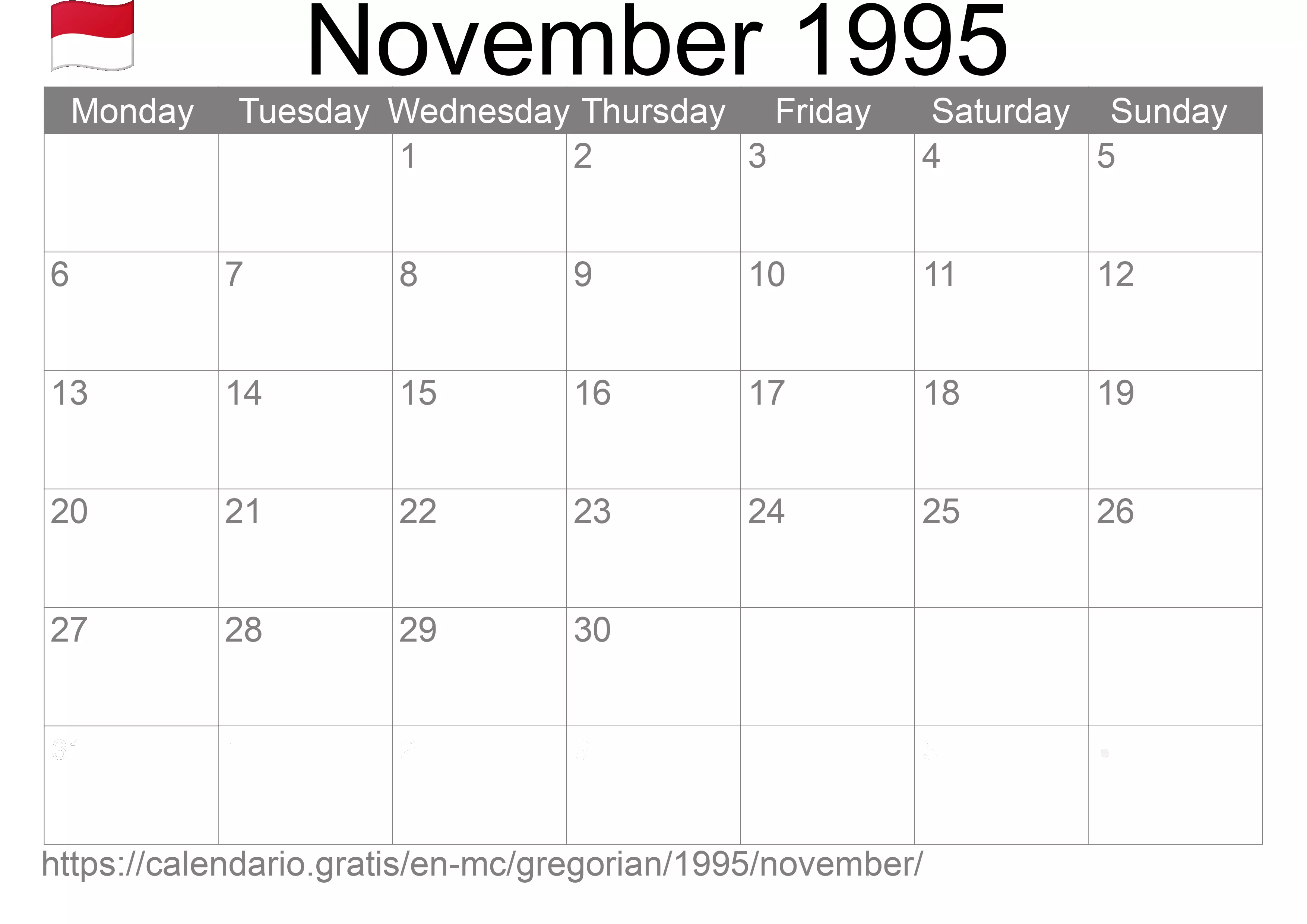 Calendar November 1995 to print (Monaco)