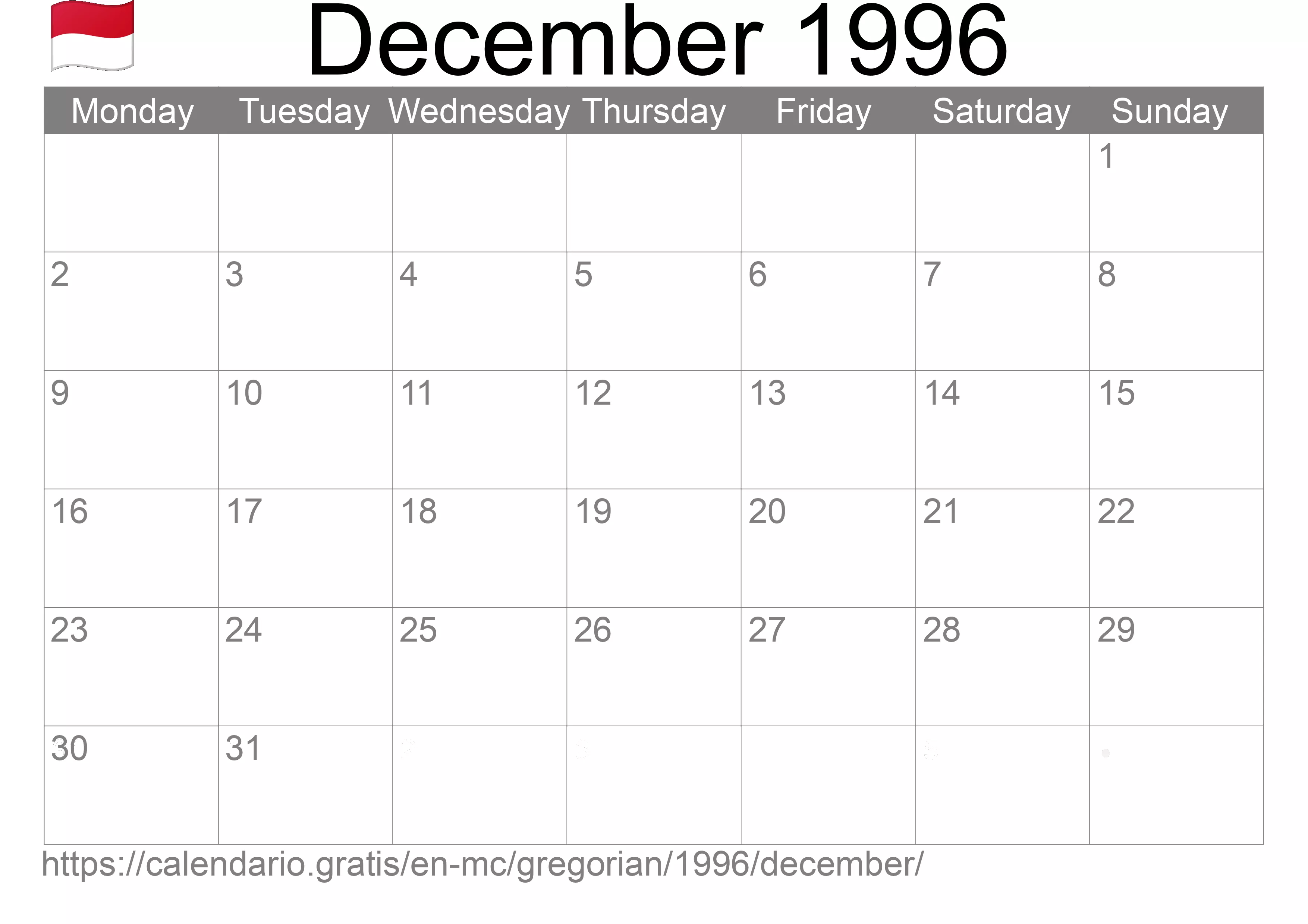 Calendar December 1996 to print (Monaco)