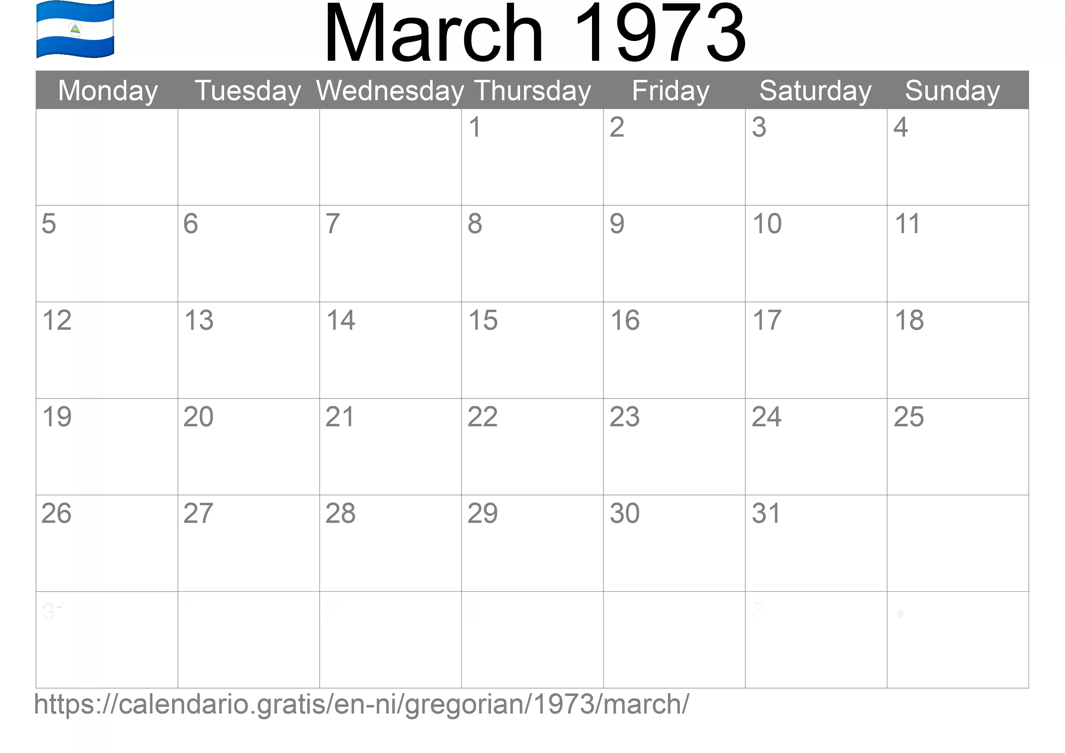 Calendar March 1973 to print (Nicaragua)
