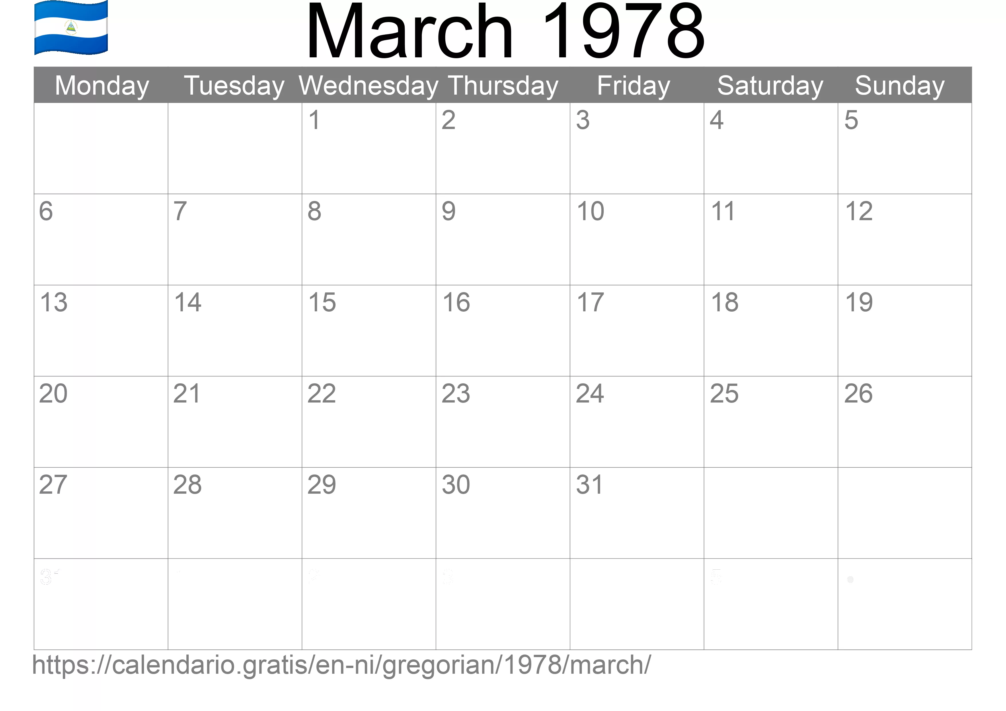 Calendar March 1978 to print (Nicaragua)