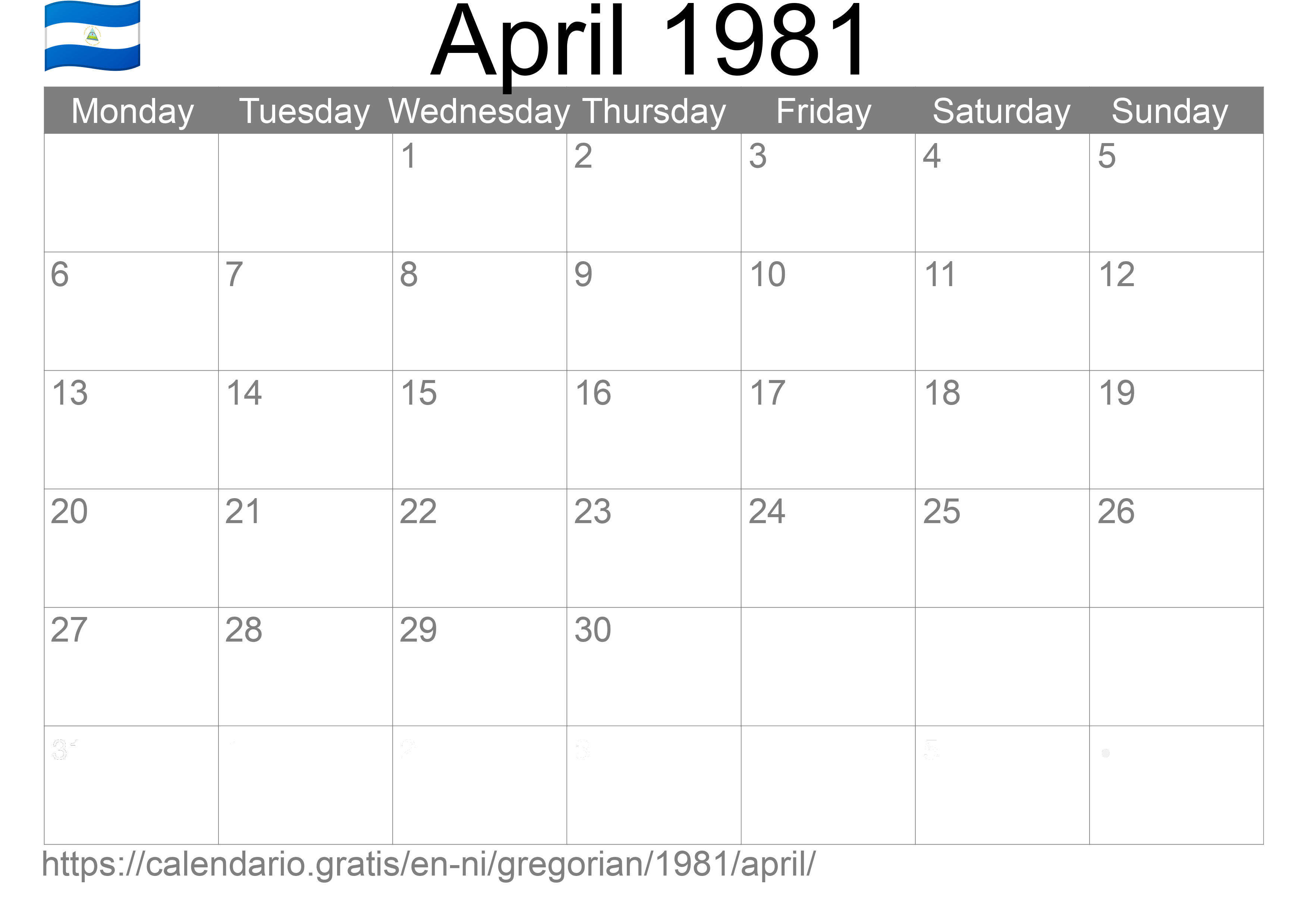 Calendar April 1981 to print