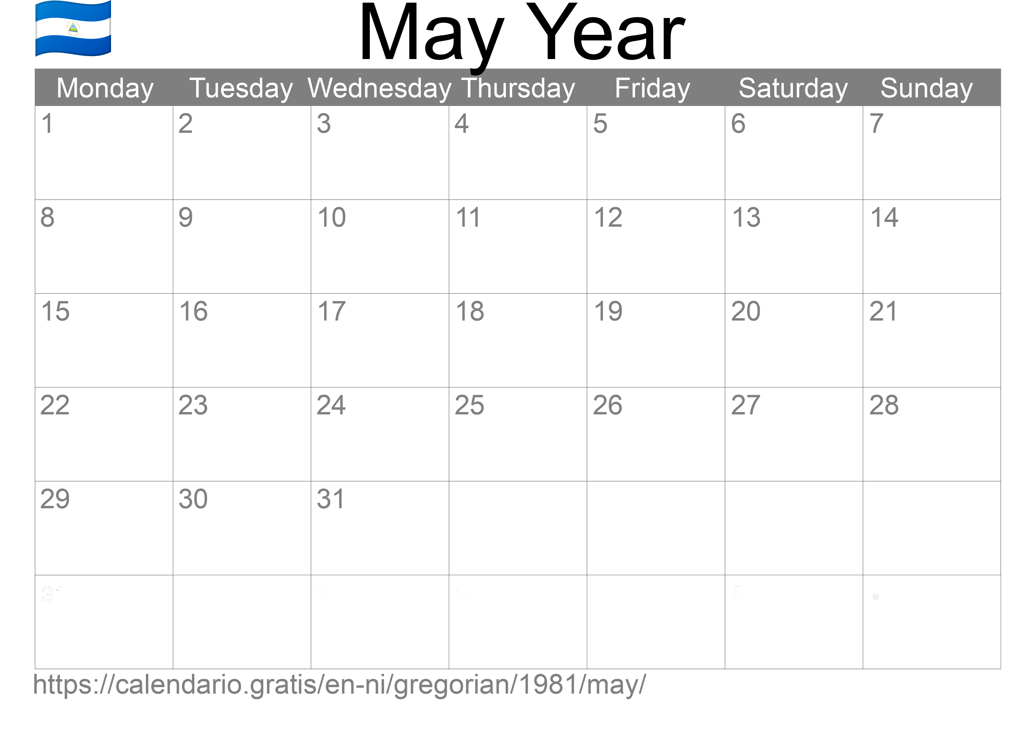 Calendar May 1981 to print