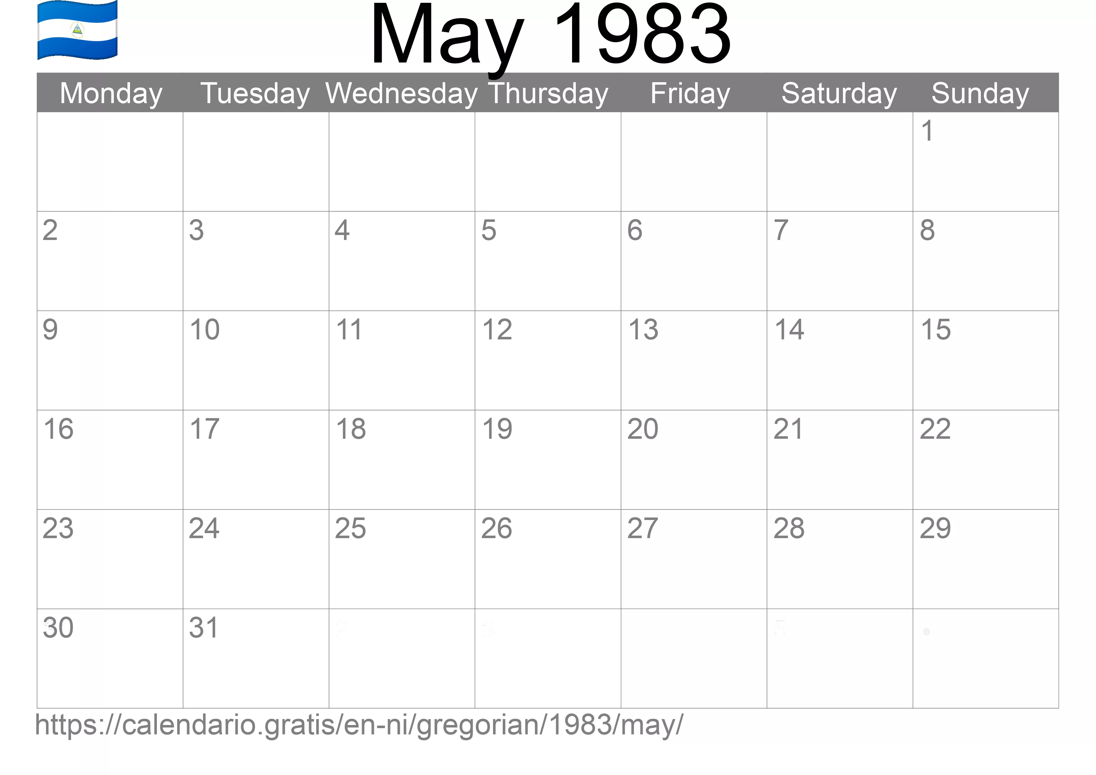 Calendar May 1983 to print (Nicaragua)