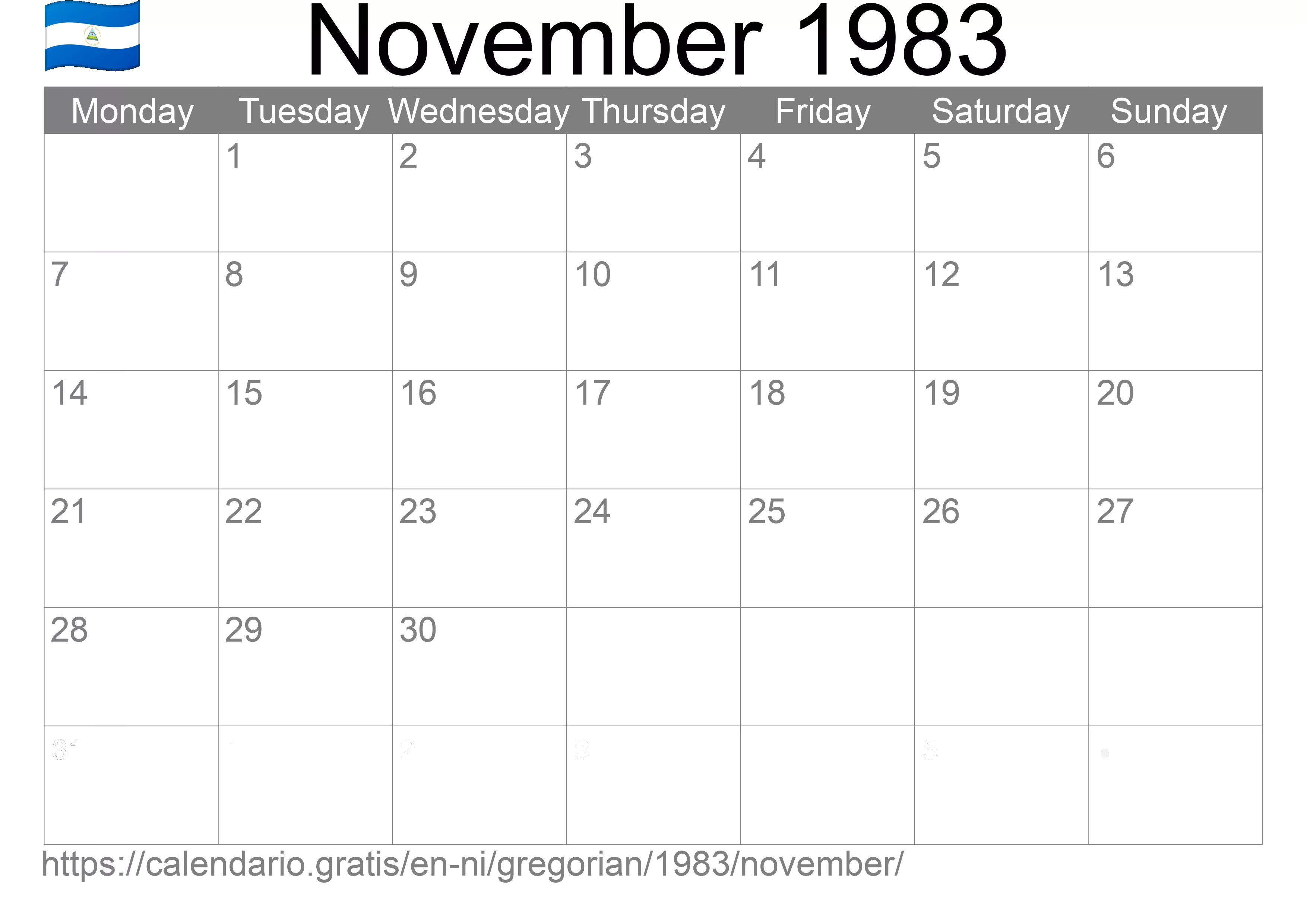 Calendar November 1983 to print (Nicaragua)