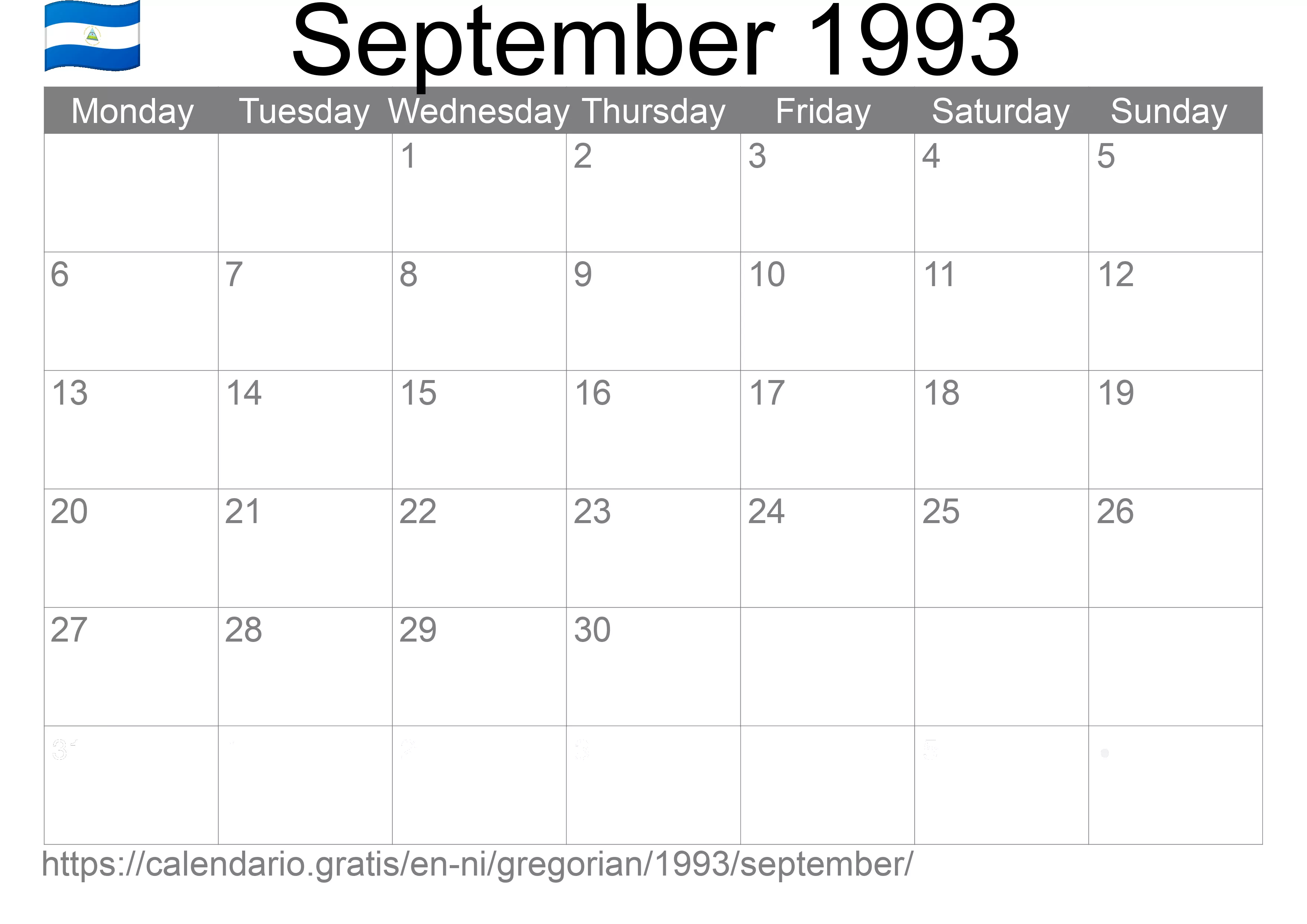 Calendar September 1993 to print (Nicaragua)