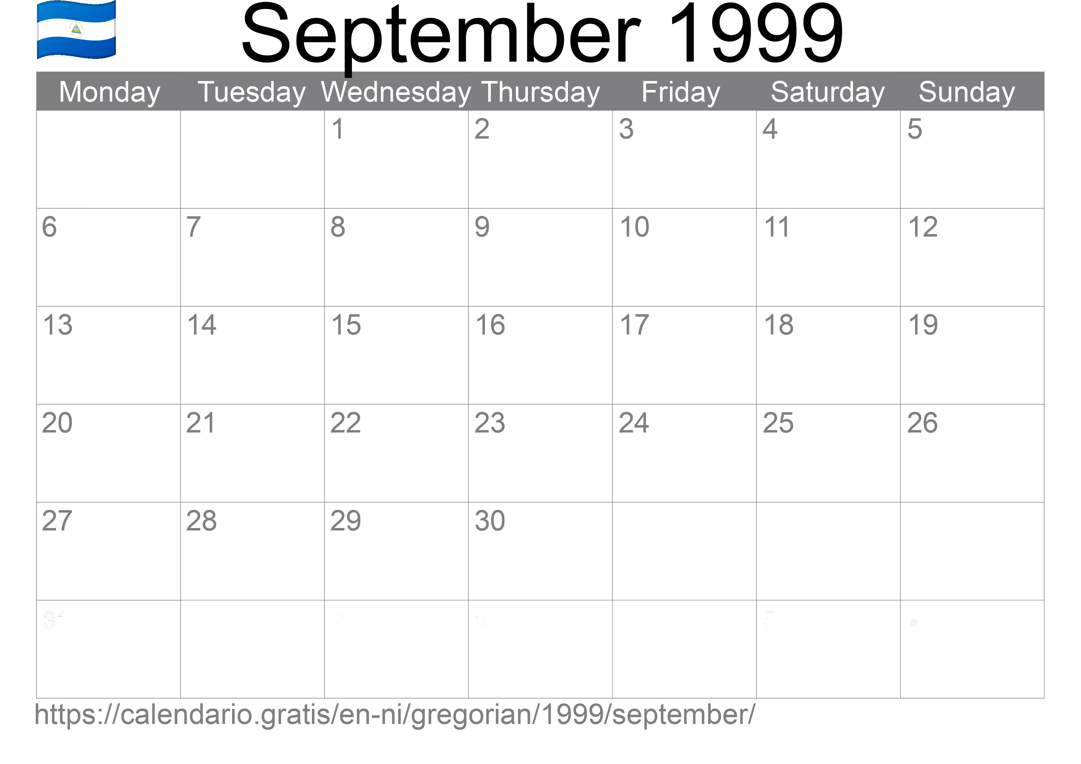 Calendar September 1999 to print (Nicaragua)