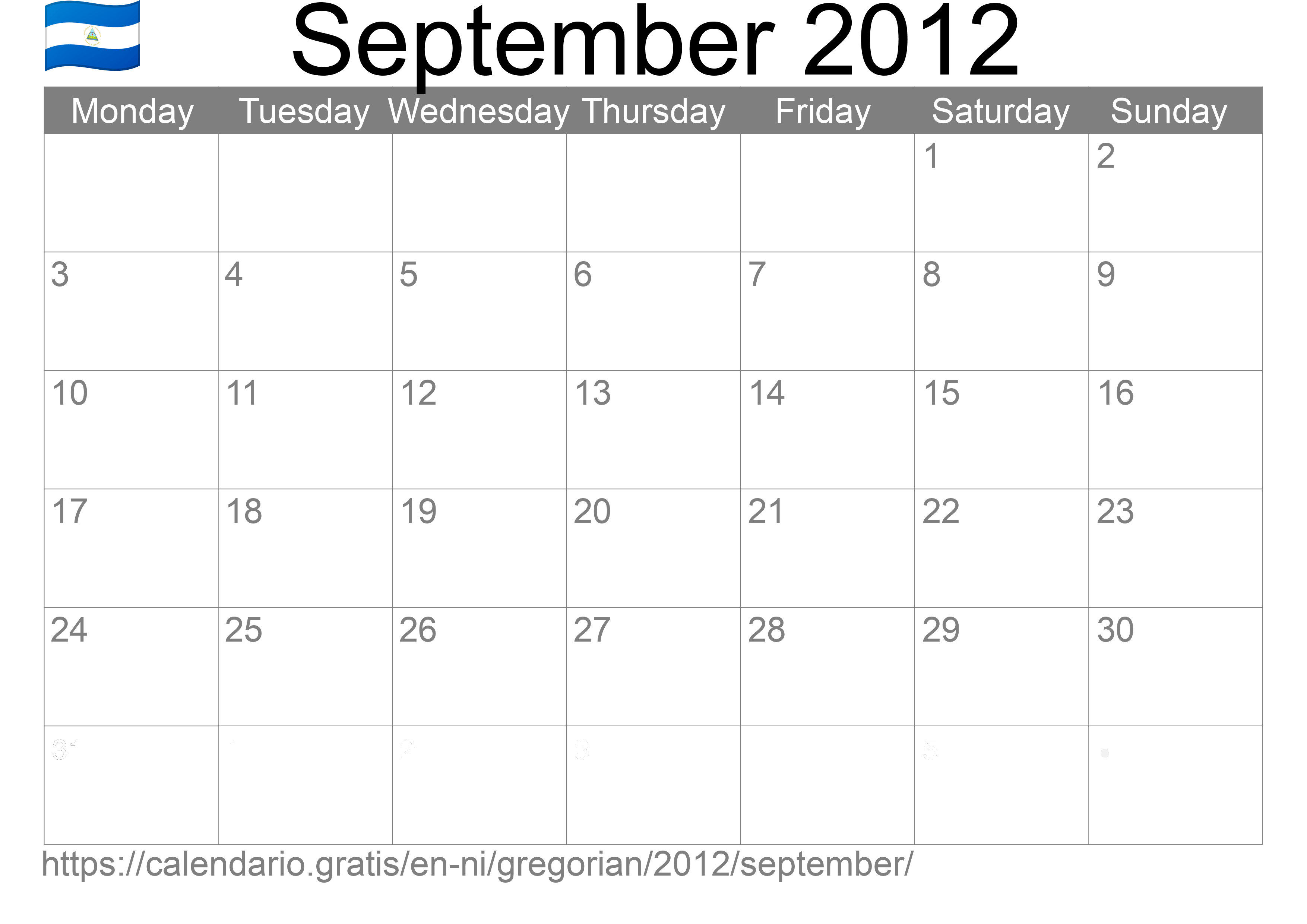 Calendar September 2012 to print