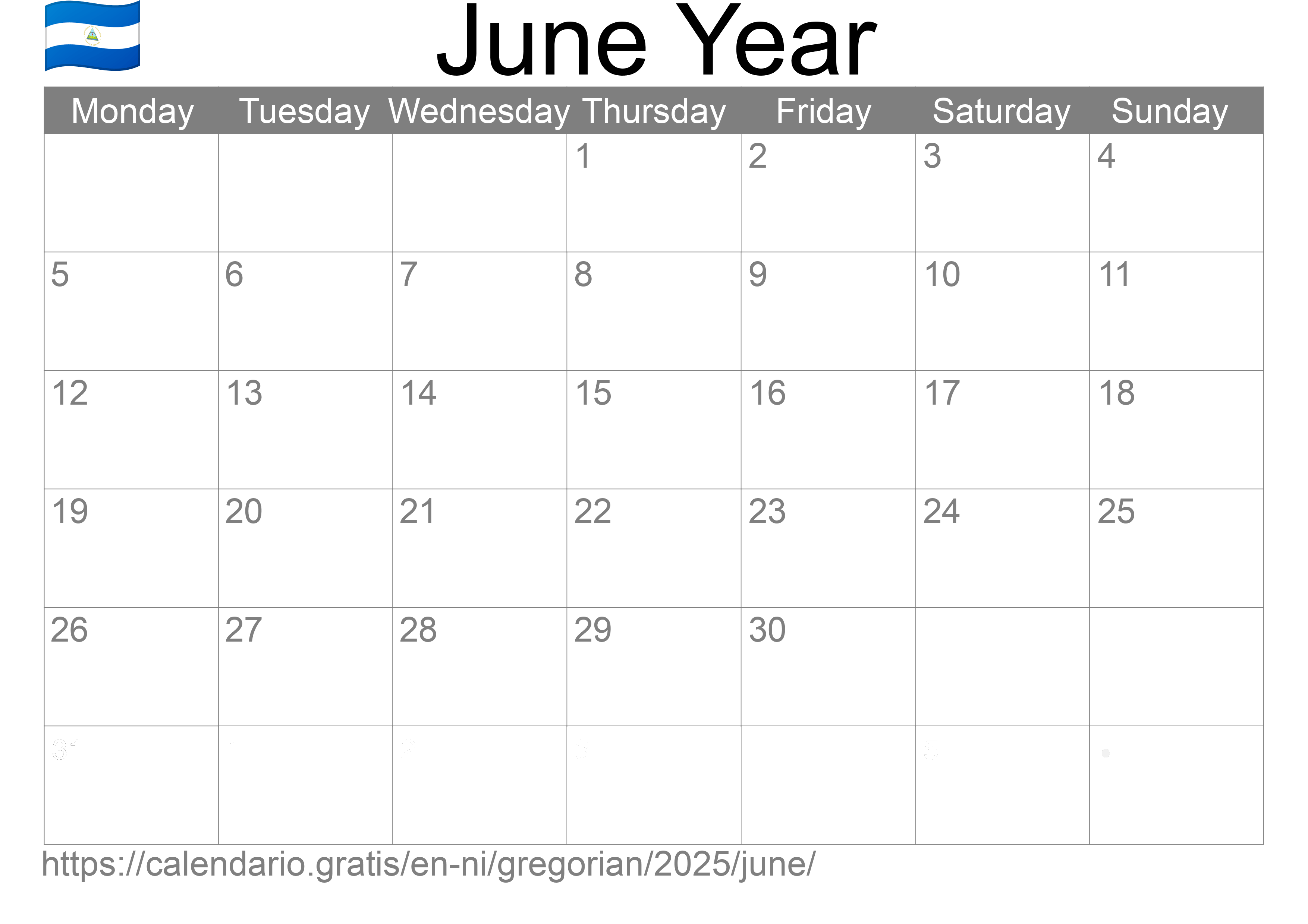 Calendar June 2025 to print