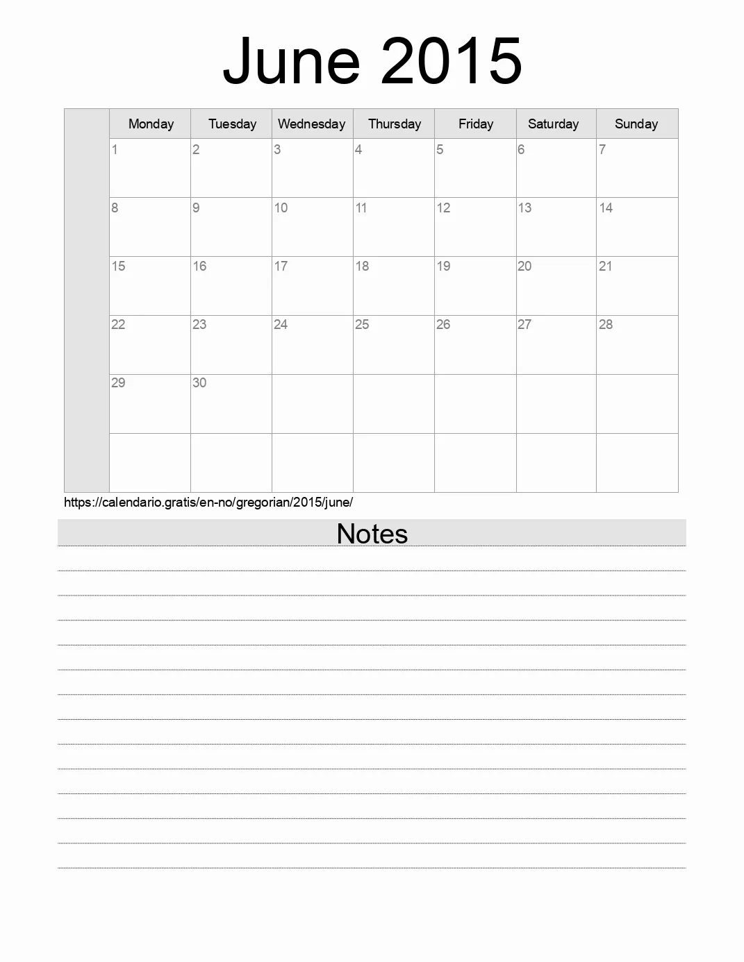 Calendar for printing with notes for 2015 June . (Norway) Calendar for printing with notes for 2015 June . (Norway)