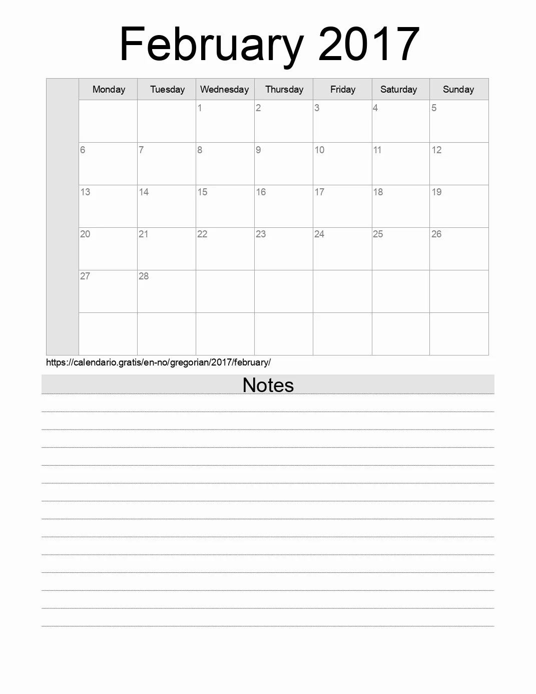 Calendar for printing with notes for 2017 February . (Norway) Calendar for printing with notes for 2017 February . (Norway)