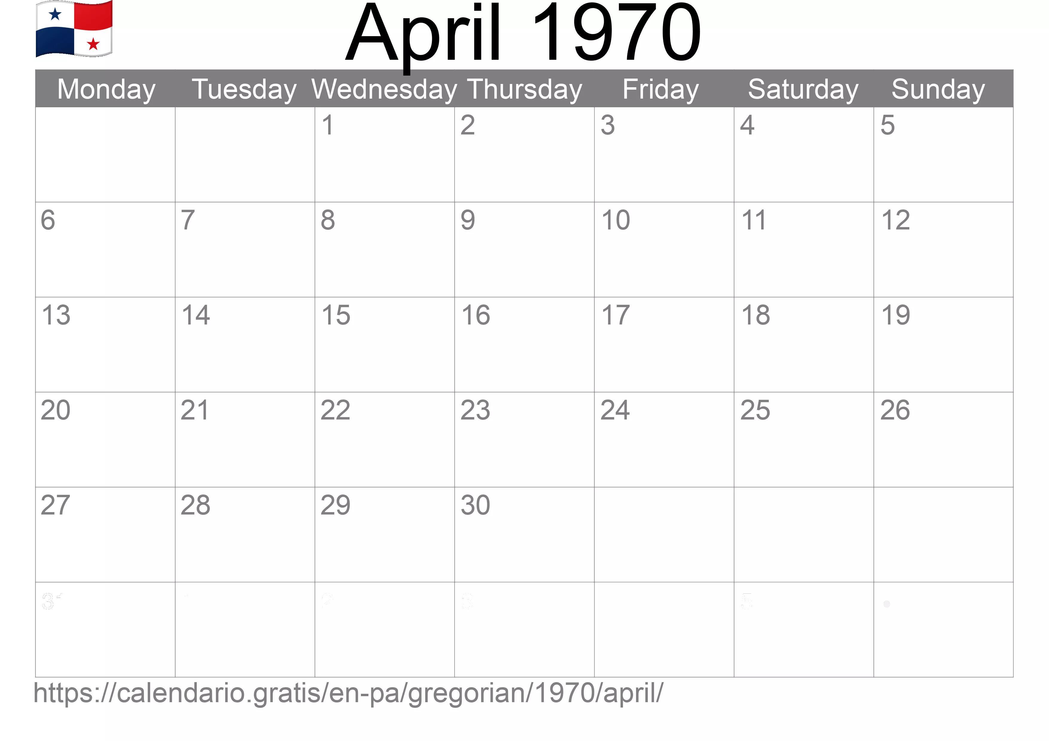 Calendar April 1970 to print (Panama)
