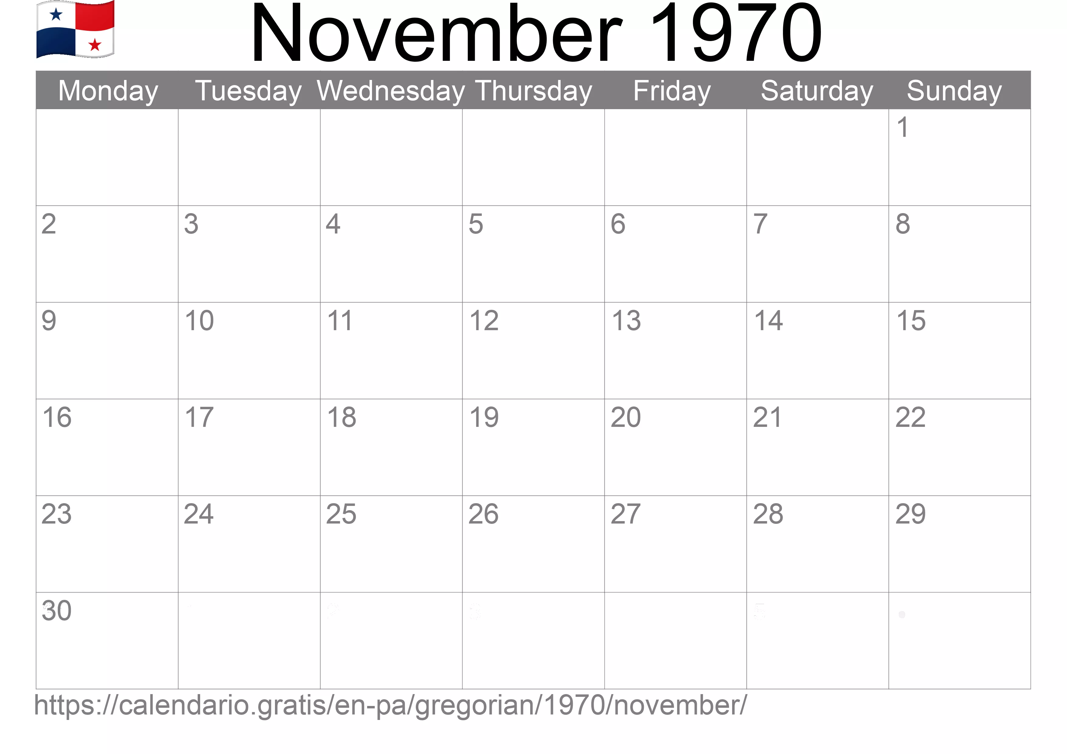 Calendar November 1970 to print (Panama)