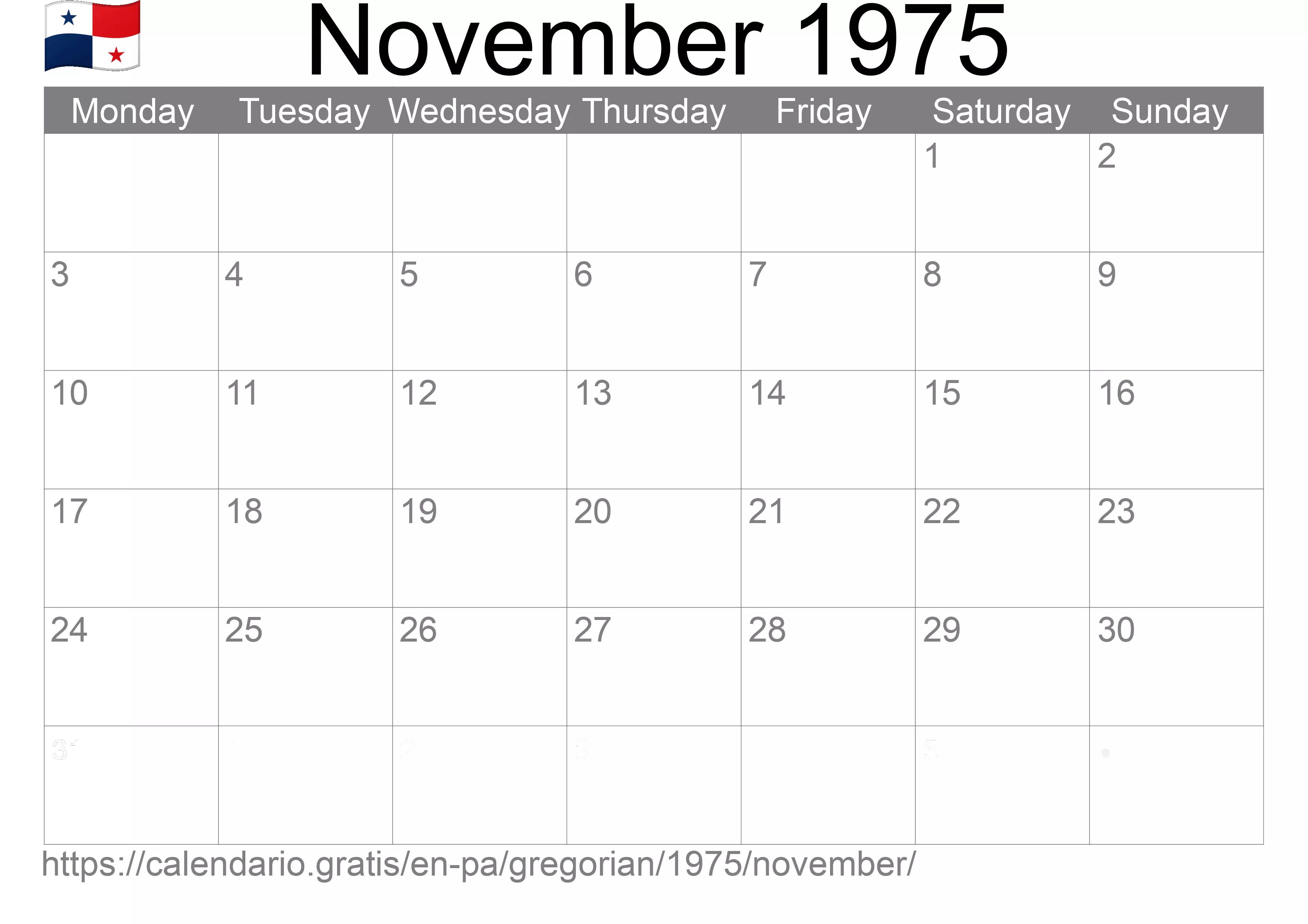 Calendar November 1975 to print (Panama)