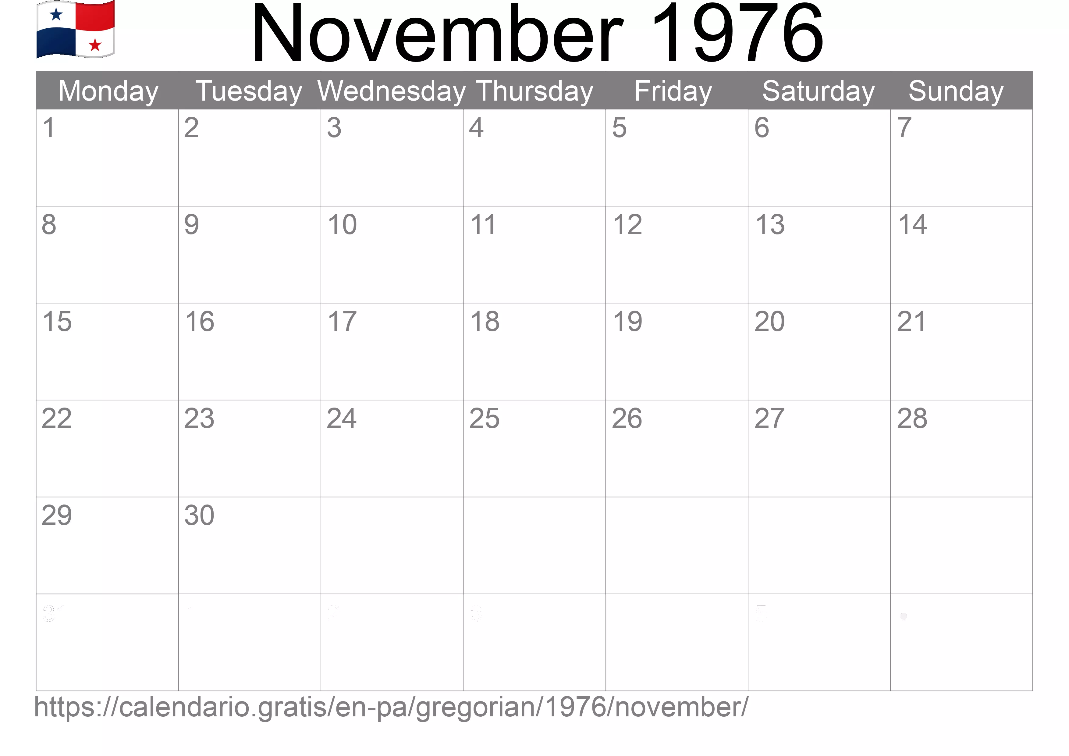 Calendar November 1976 to print (Panama)
