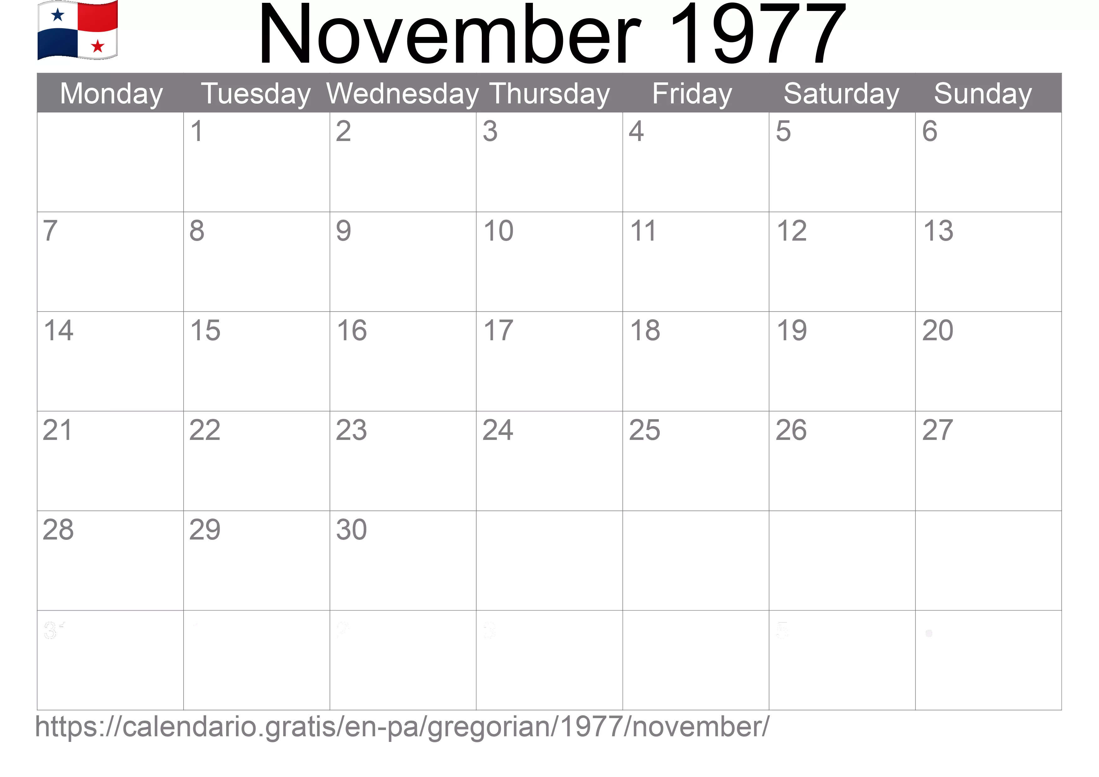 Calendar November 1977 to print (Panama)