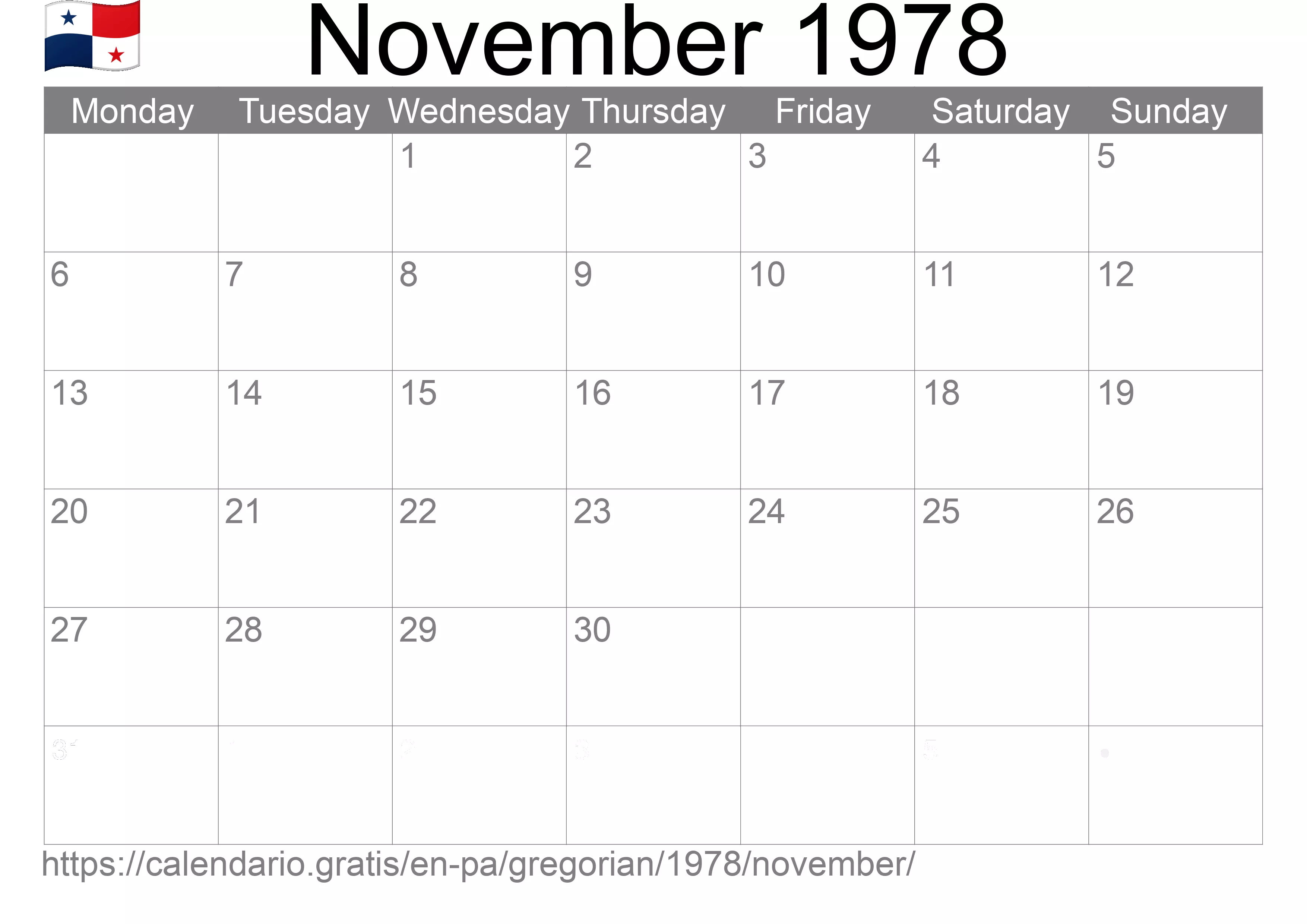 Calendar November 1978 to print (Panama)
