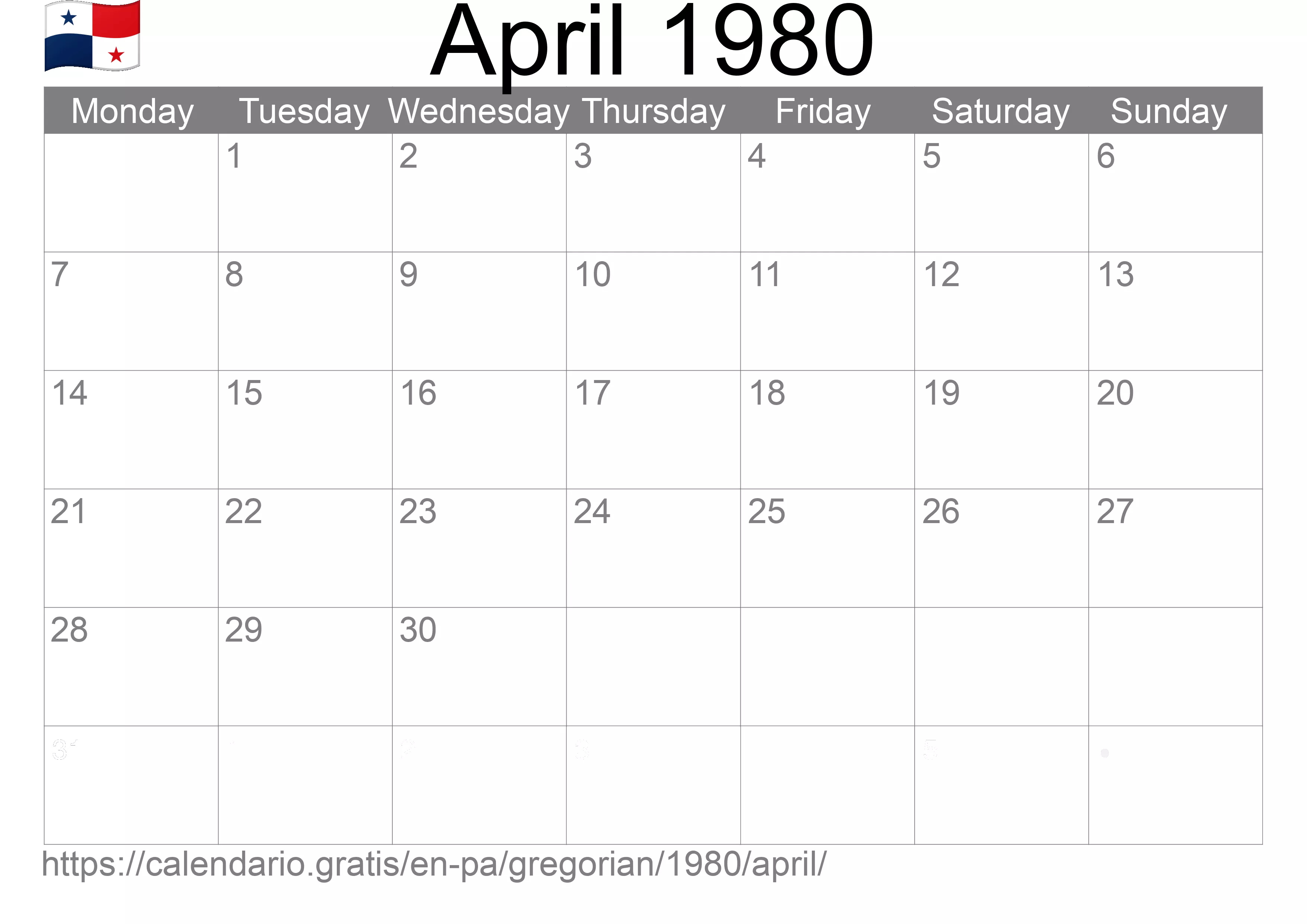 Calendar April 1980 to print (Panama)