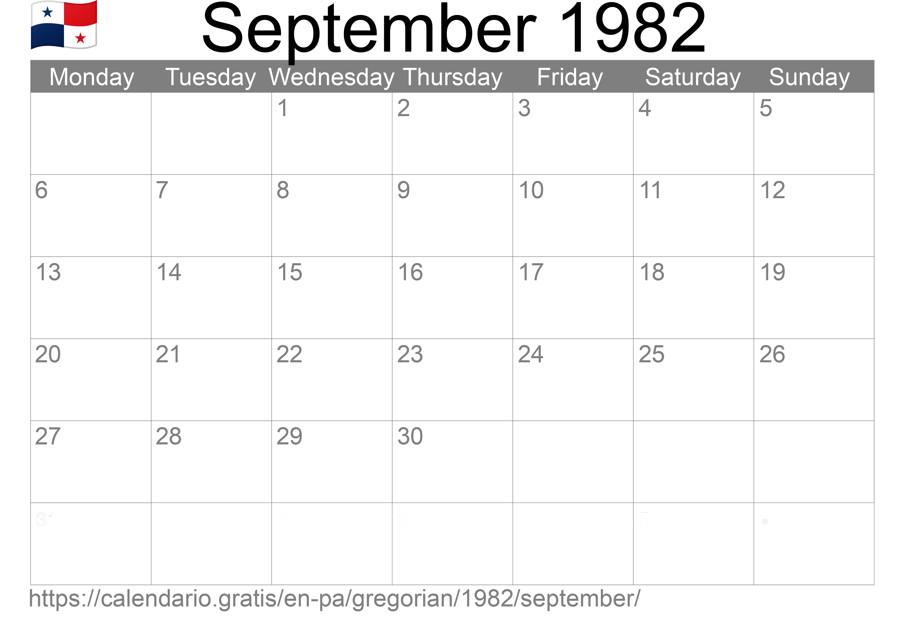 Calendar September 1982 to print