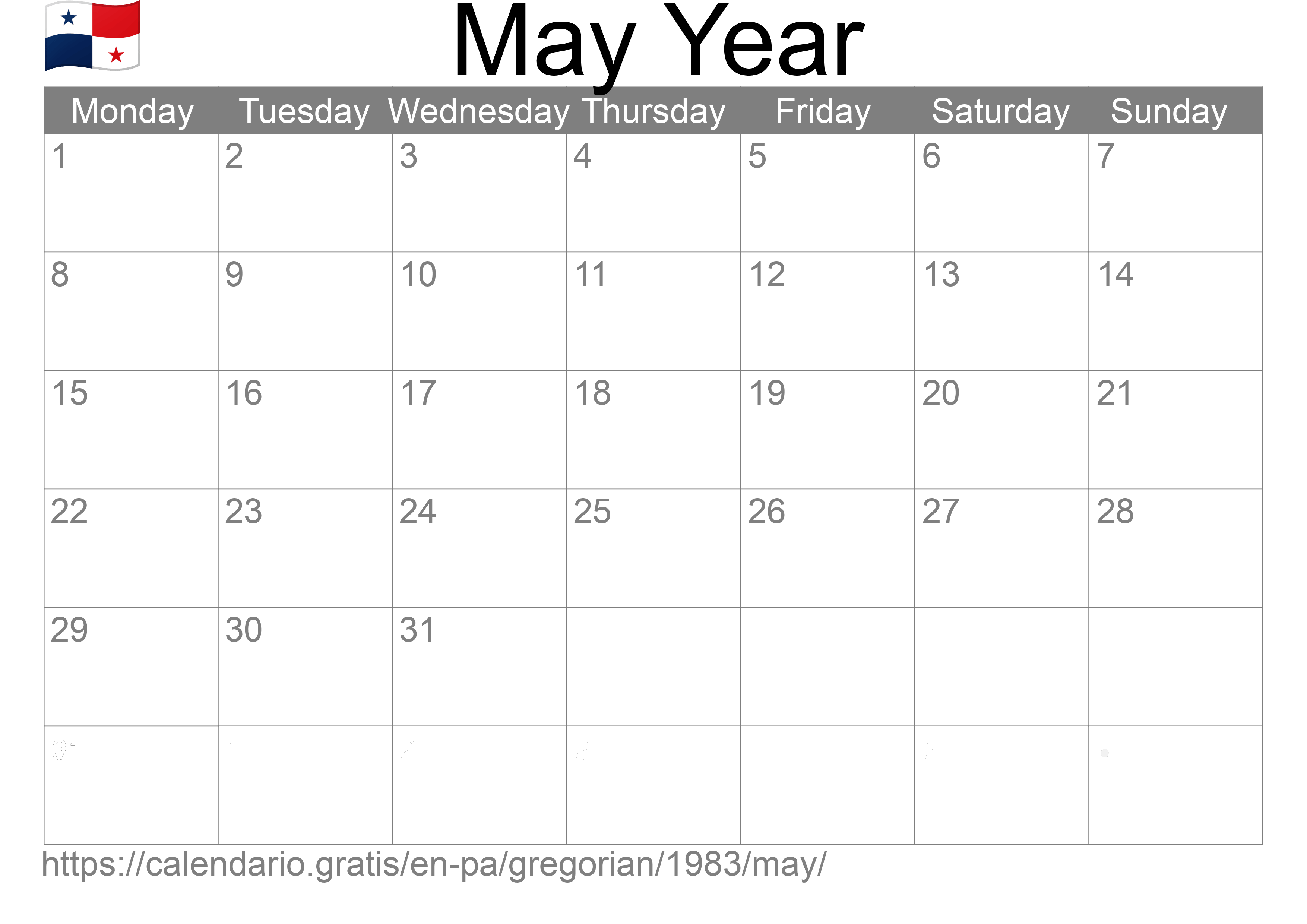 Calendar May 1983 to print