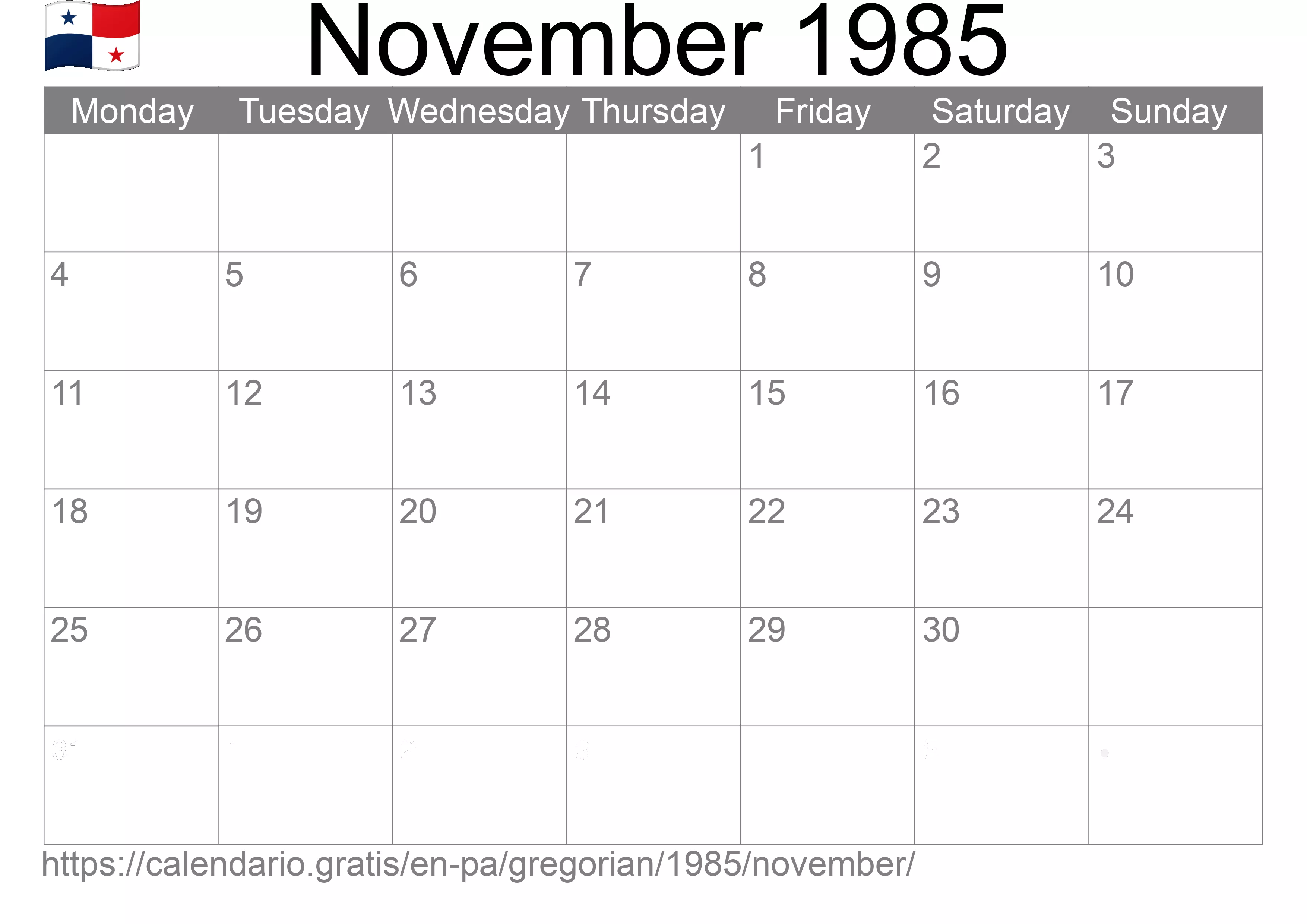 Calendar November 1985 to print (Panama)