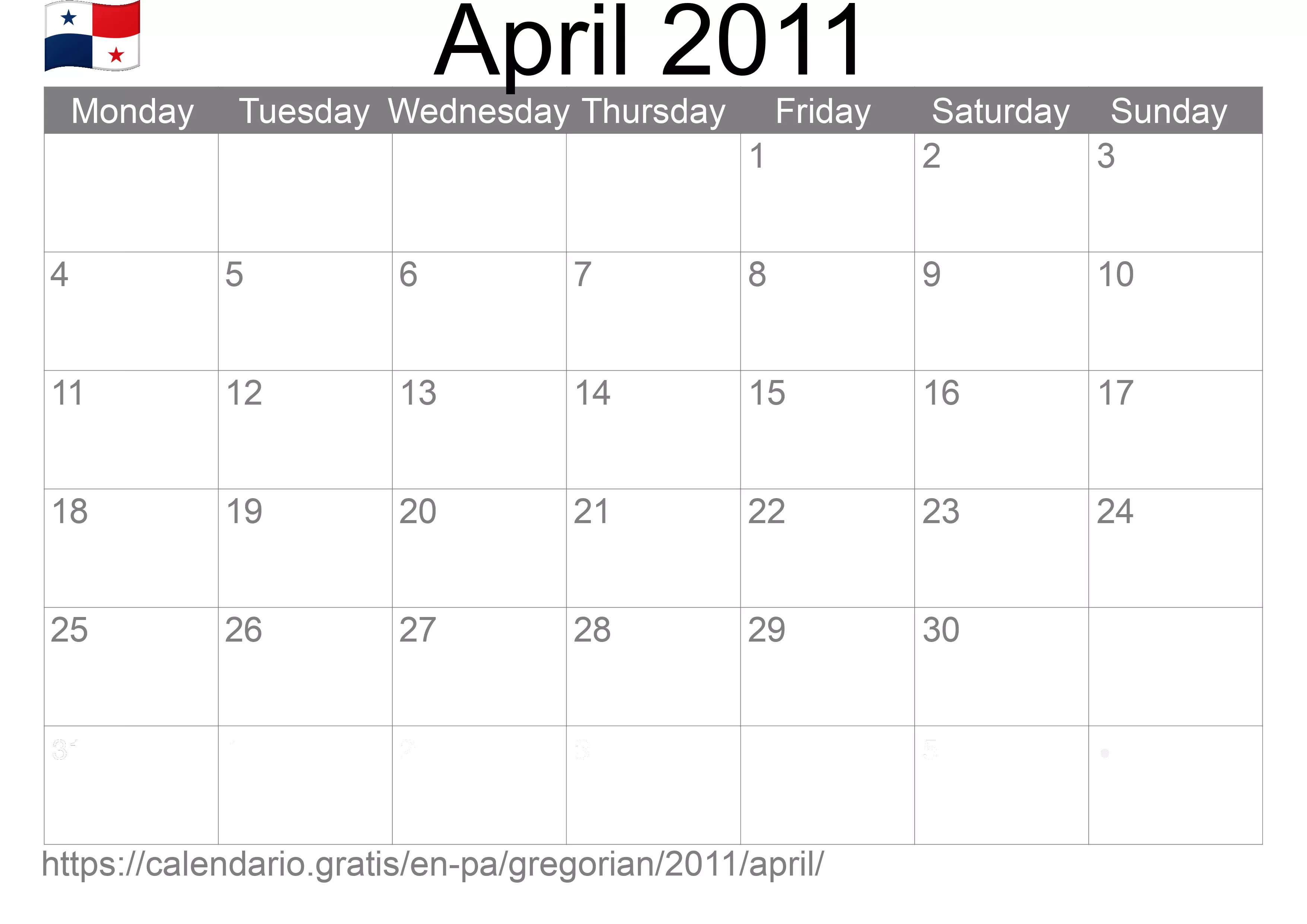 Calendar April 2011 to print (Panama)