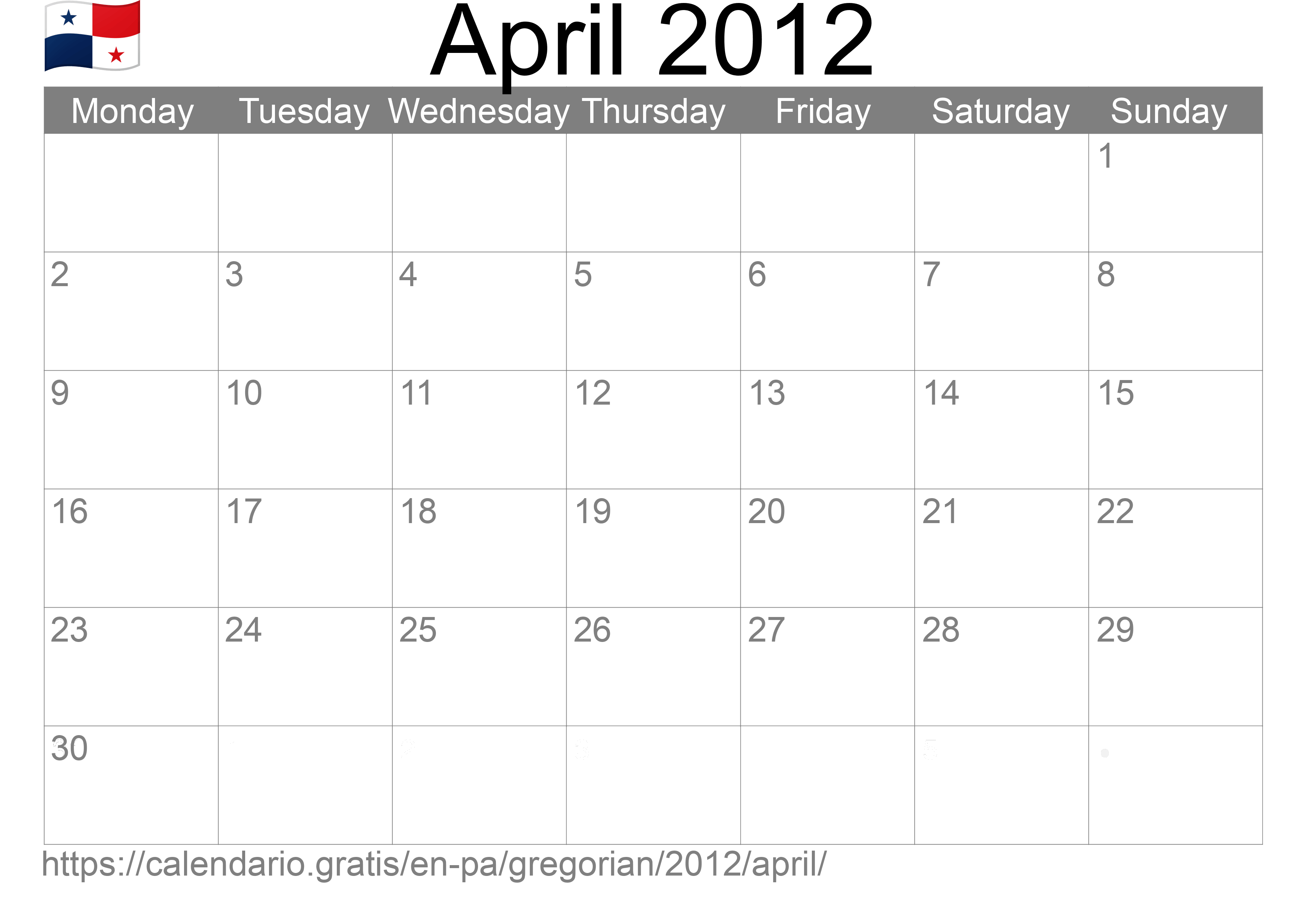 Calendar April 2012 to print