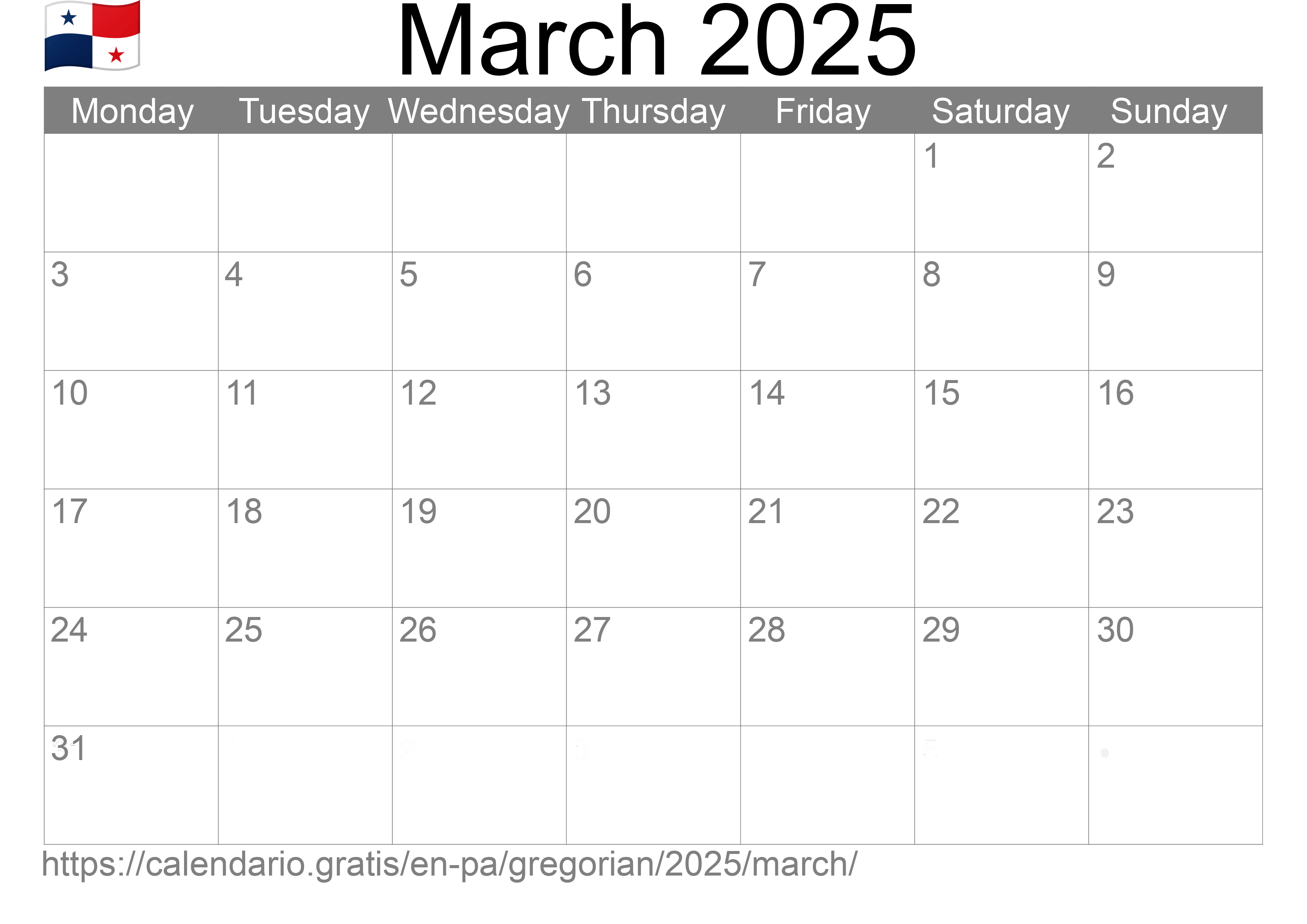 Calendar March 2025 to print