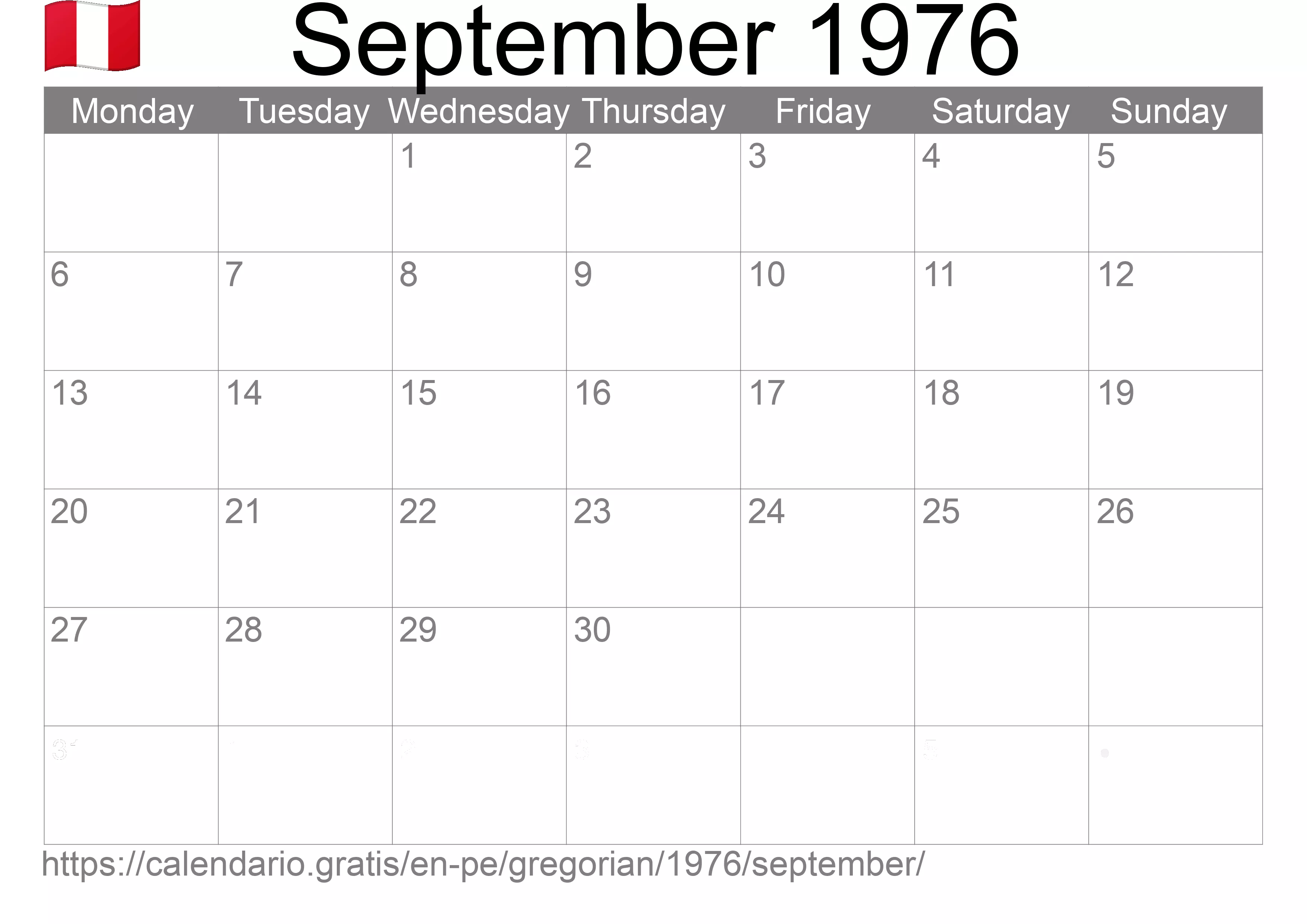 Calendar September 1976 to print (Peru)