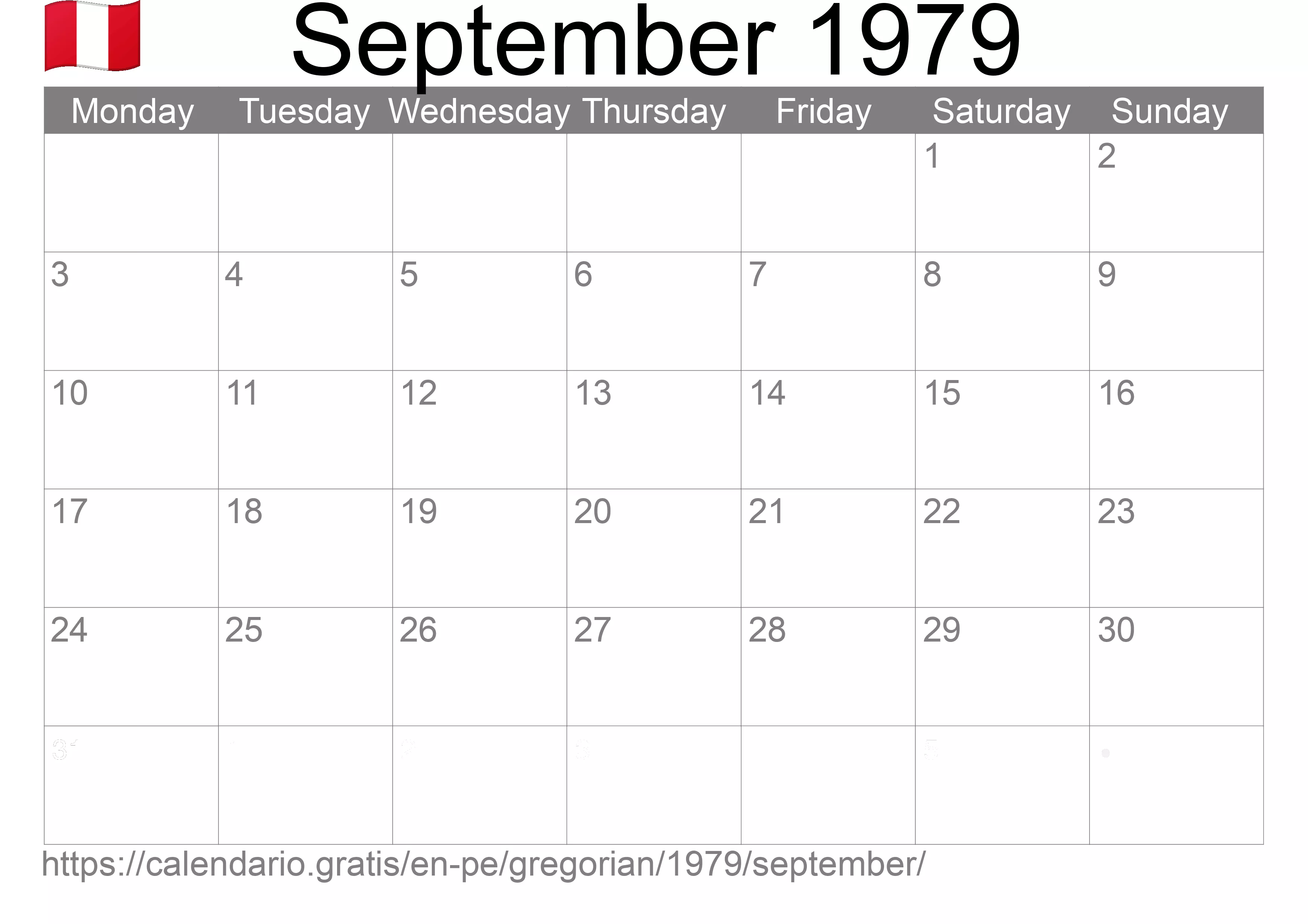 Calendar September 1979 to print (Peru)