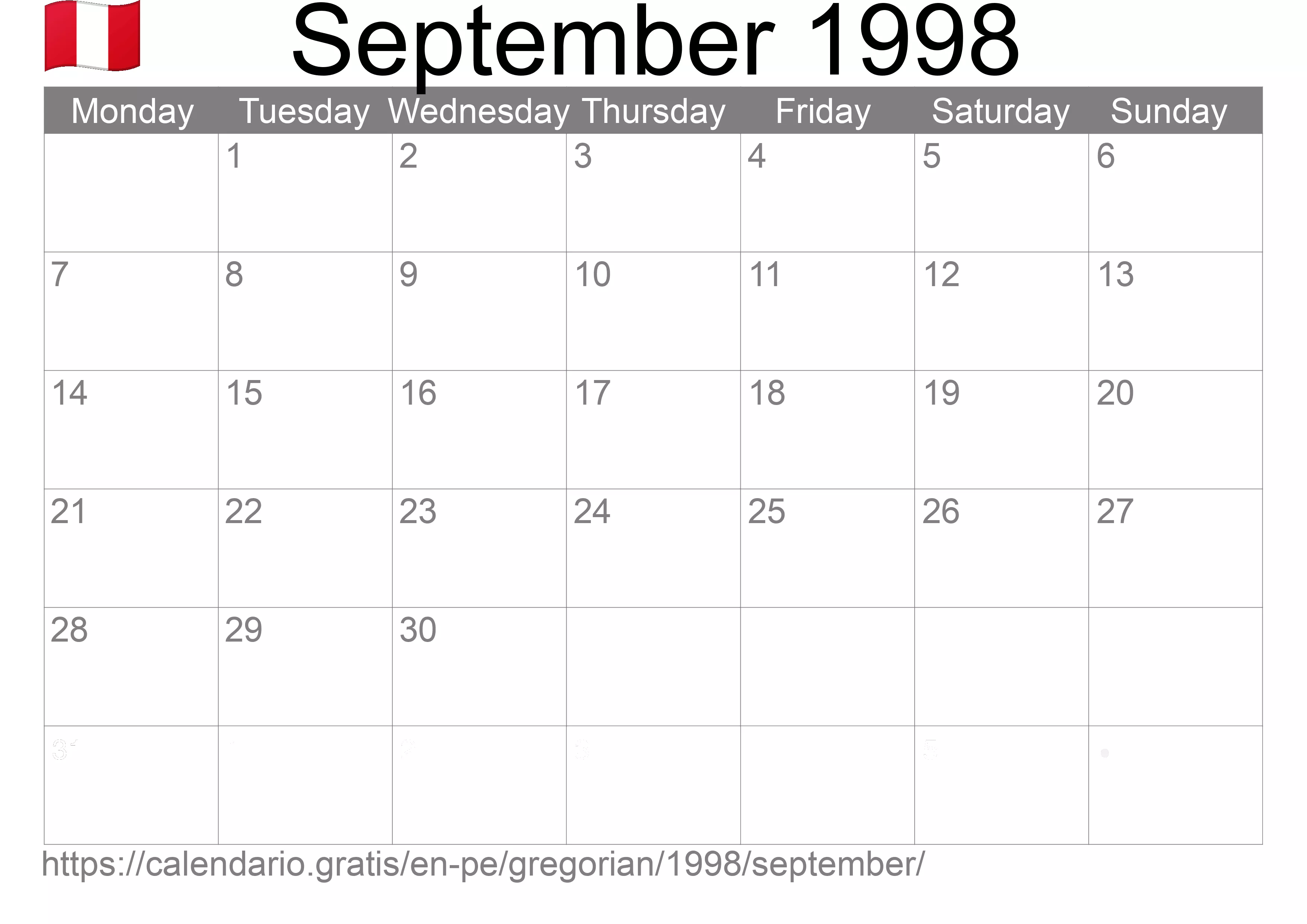 Calendar September 1998 to print (Peru)