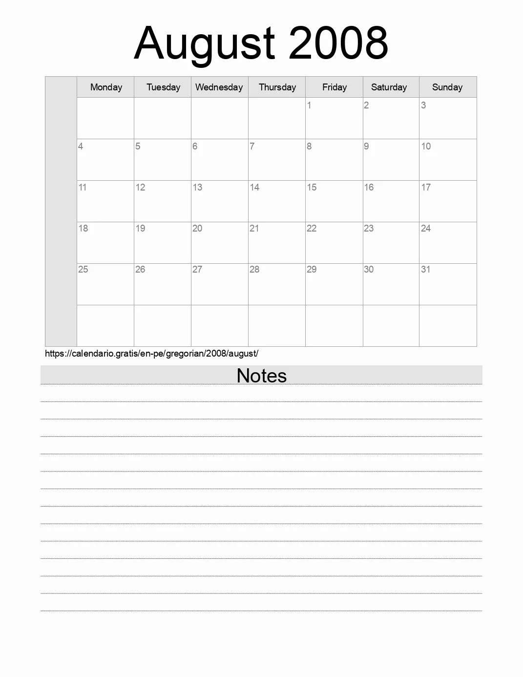 Calendar for printing with notes for 2008 August . (Peru) Calendar for printing with notes for 2008 August . (Peru)