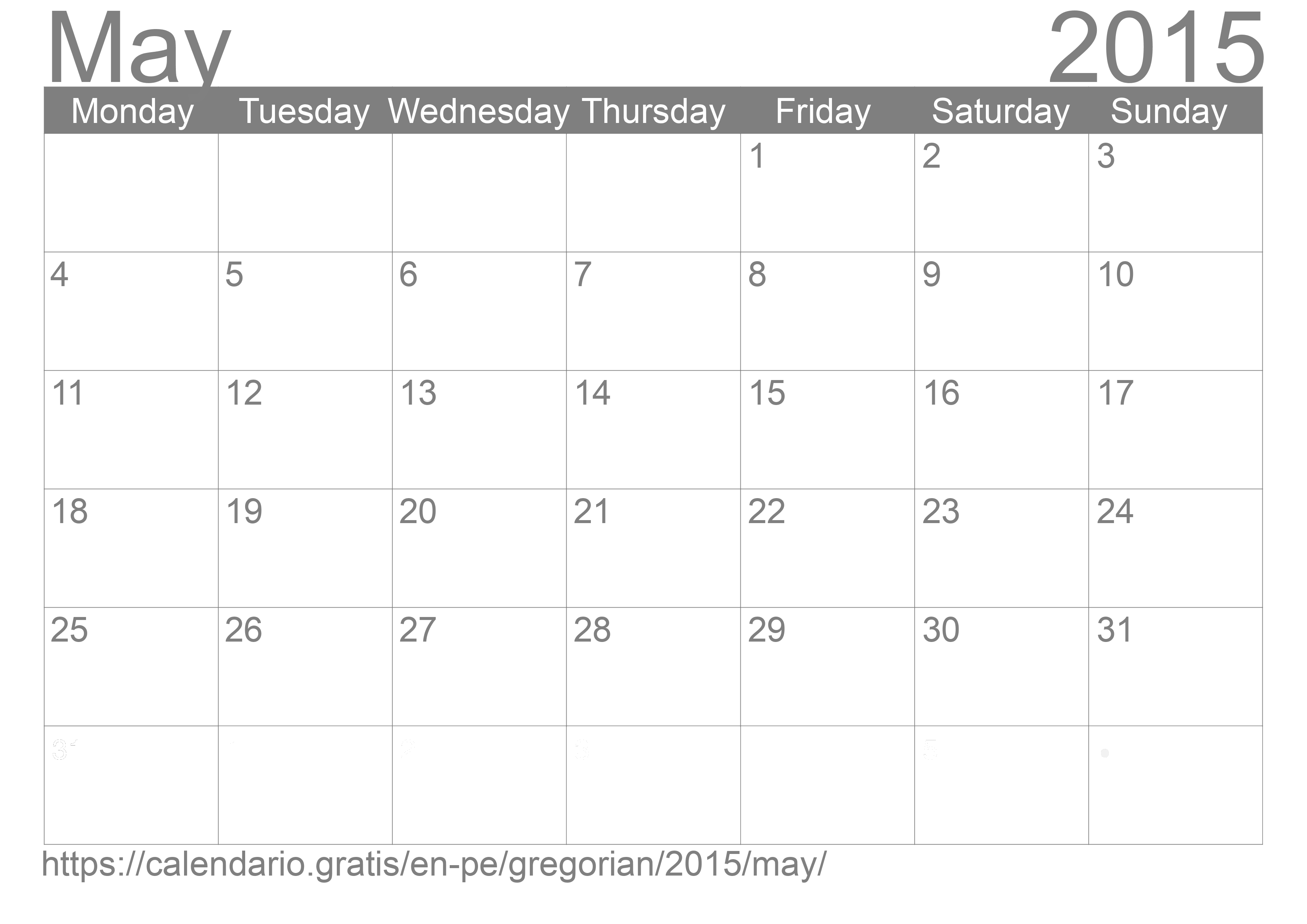 Calendar May 2015 to print