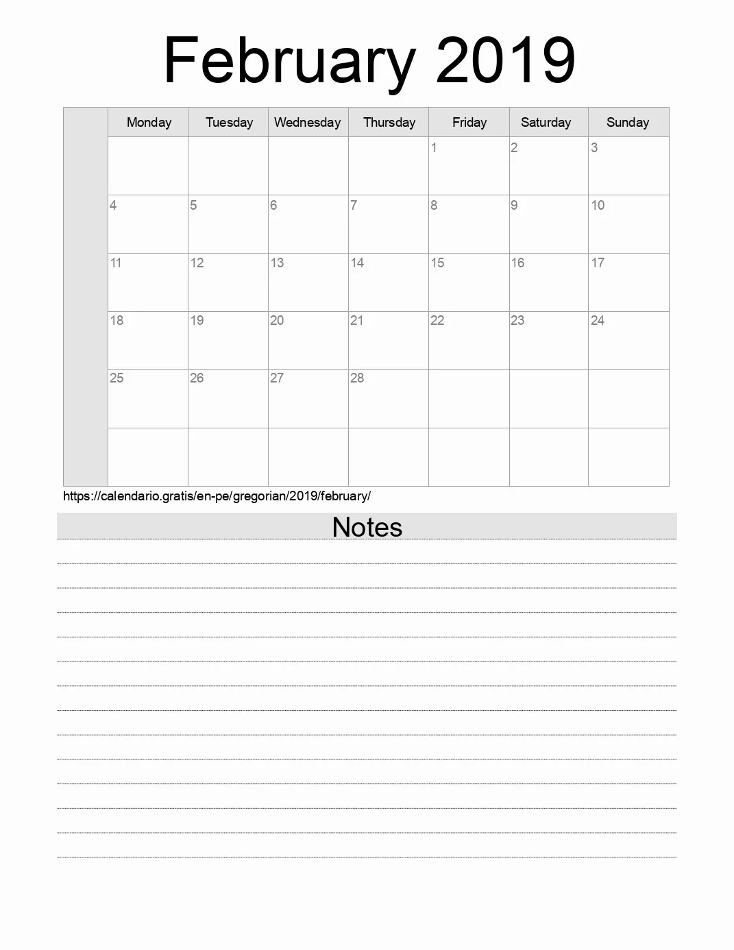Calendar for printing with notes for 2019 February . (Peru) Calendar for printing with notes for 2019 February . (Peru)