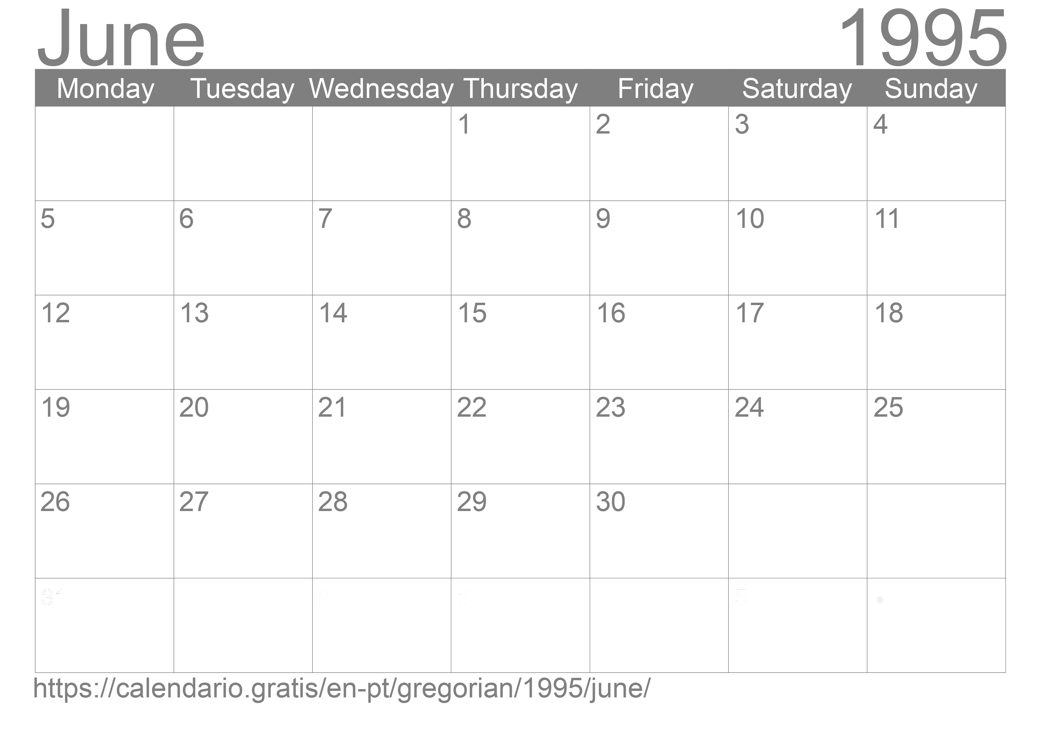 Calendar June 1995 to print