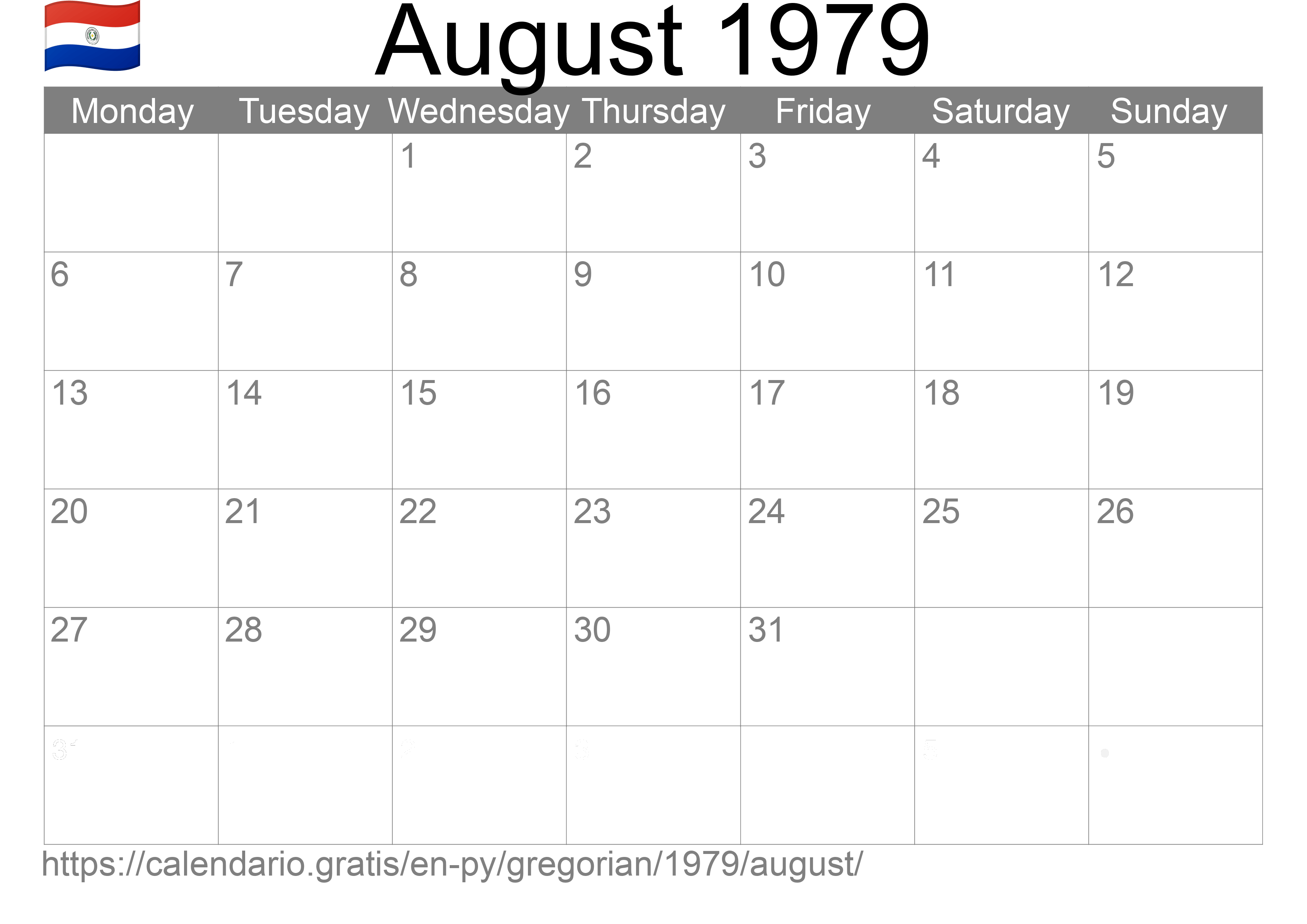 Calendar August 1979 to print