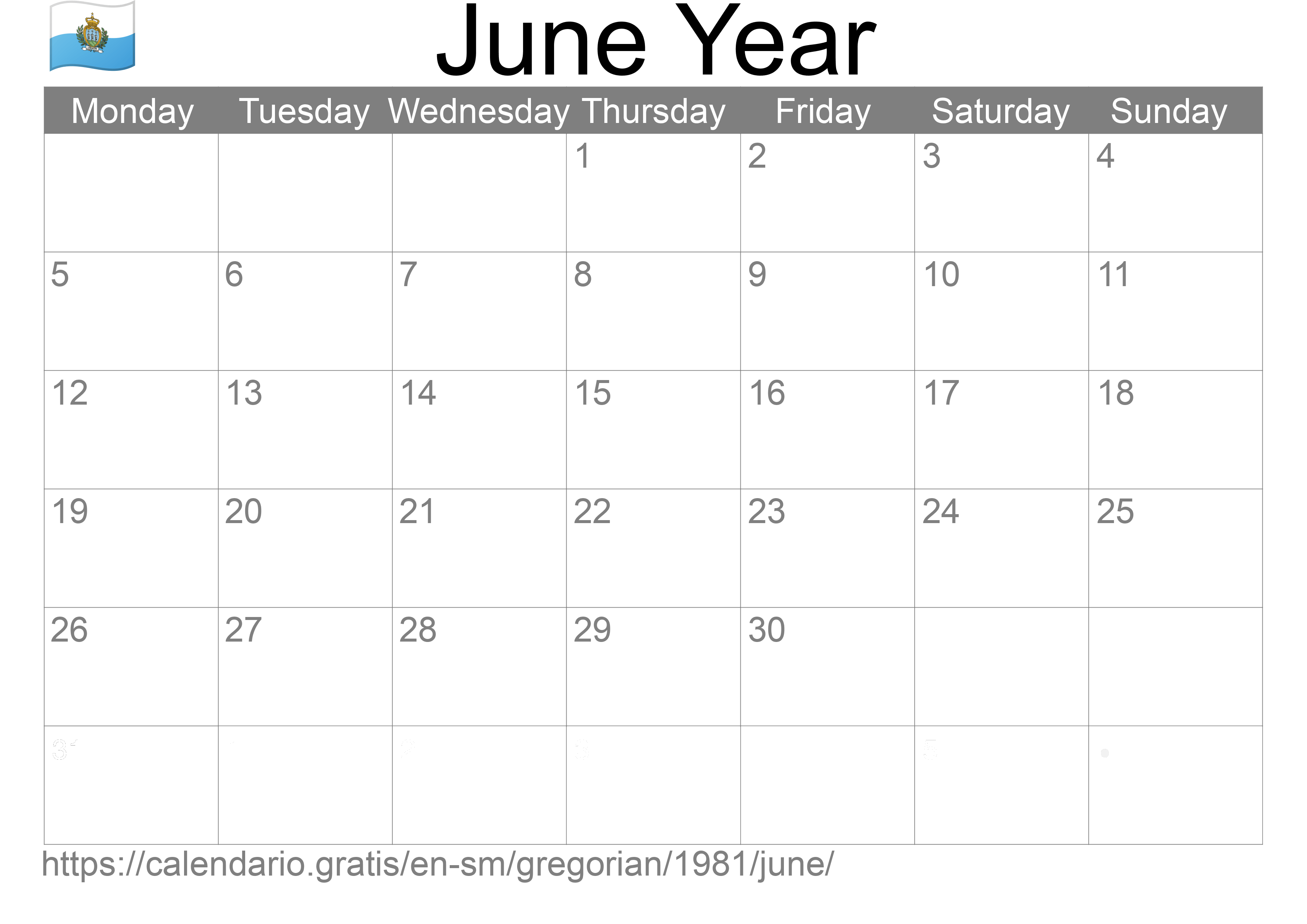 Calendar June 1981 to print