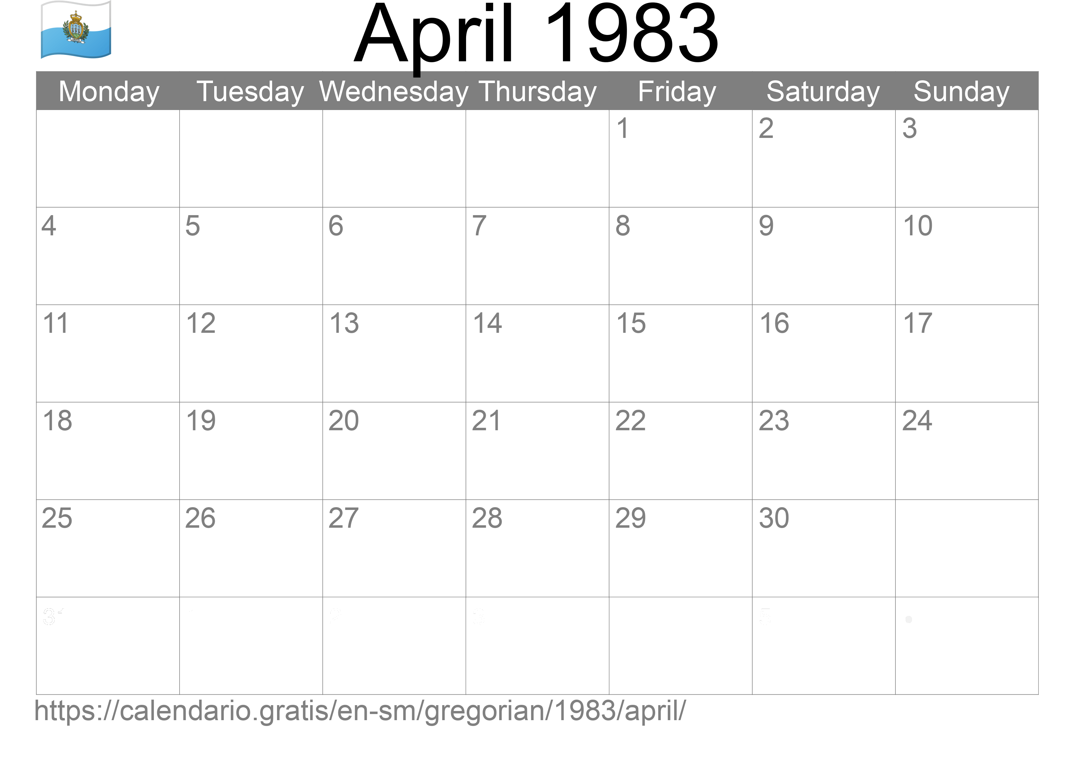 Calendar April 1983 to print