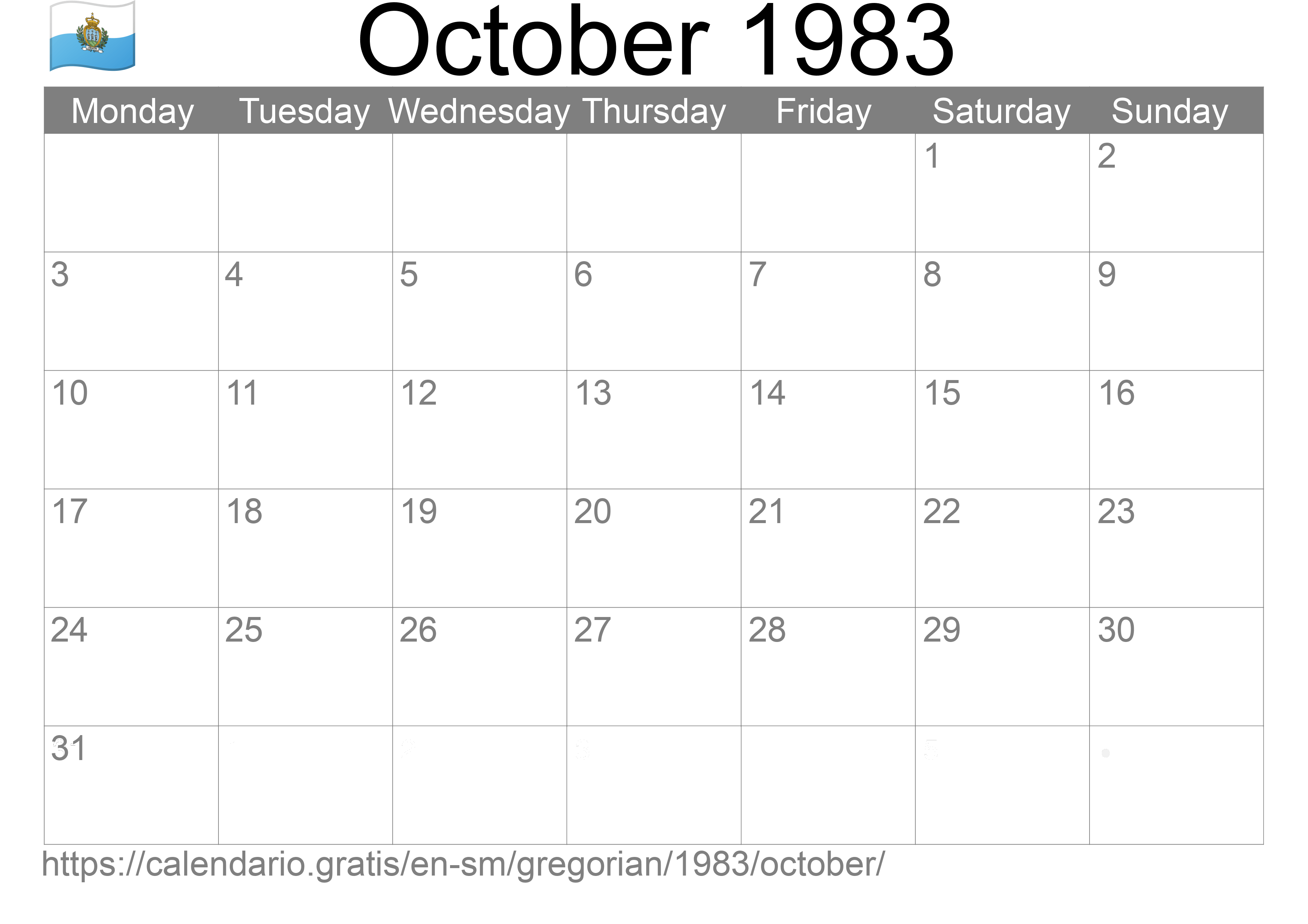 Calendar October 1983 to print