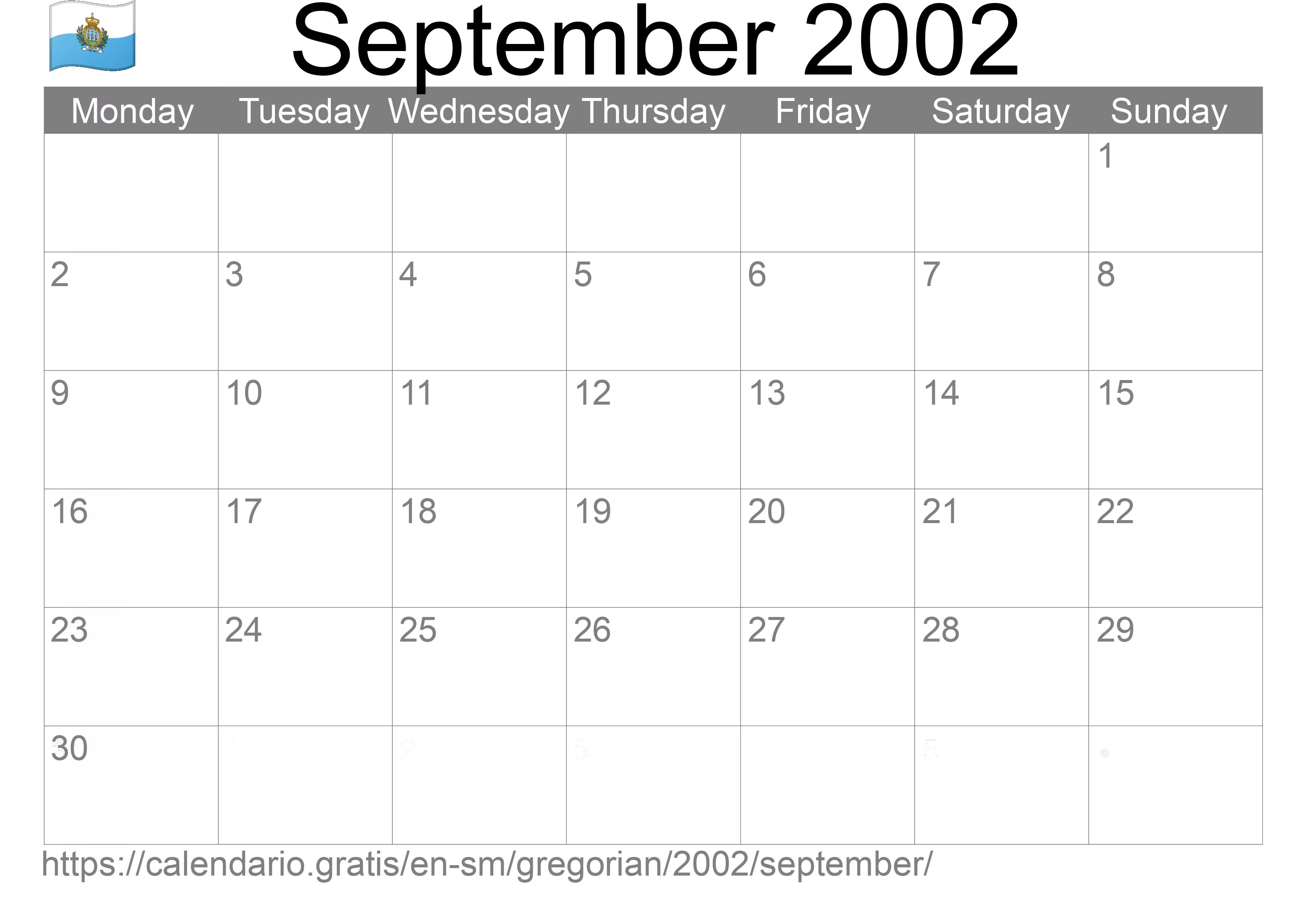 Calendar September 2002 to print (San Marino)