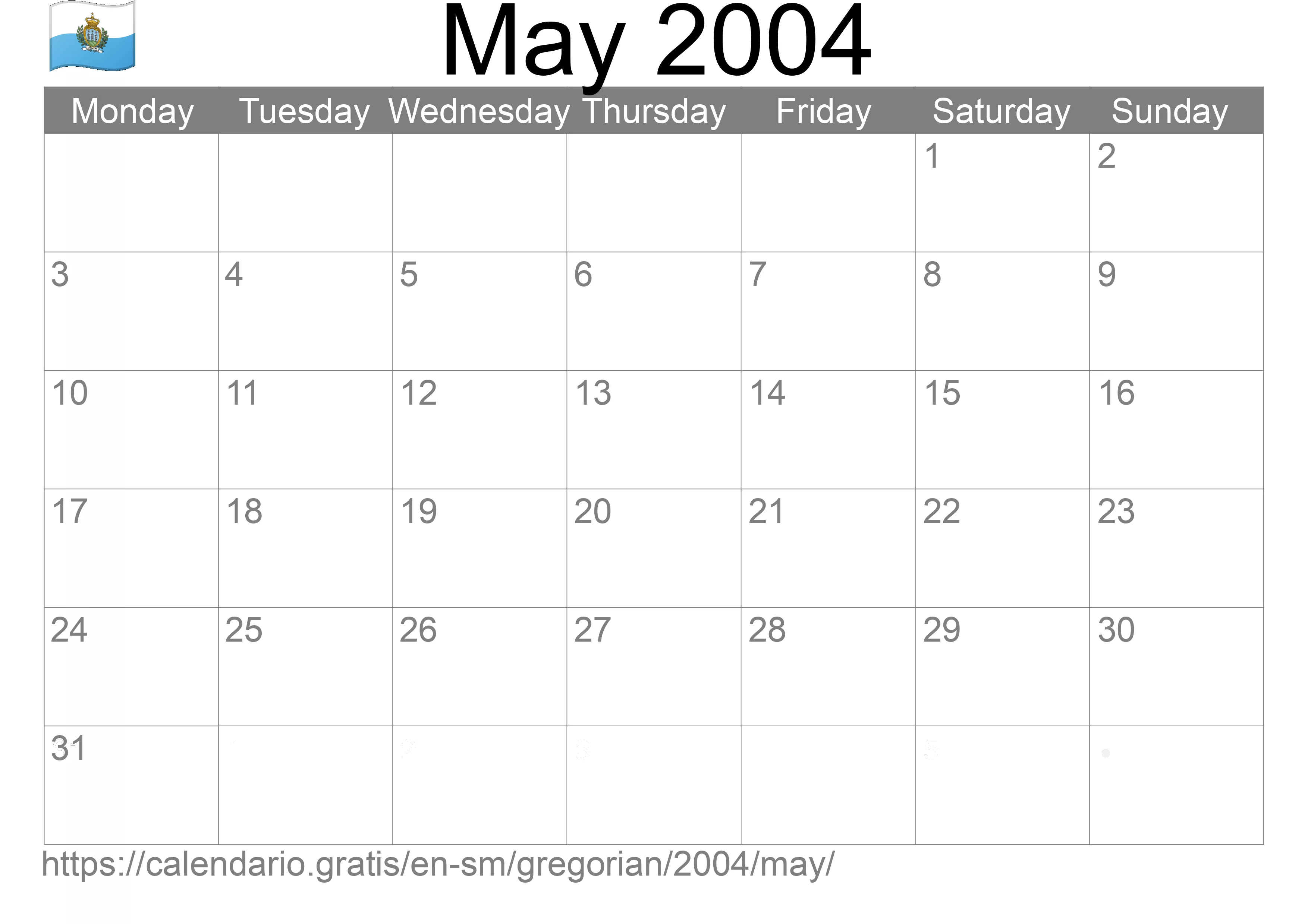 Calendar May 2004 to print (San Marino)