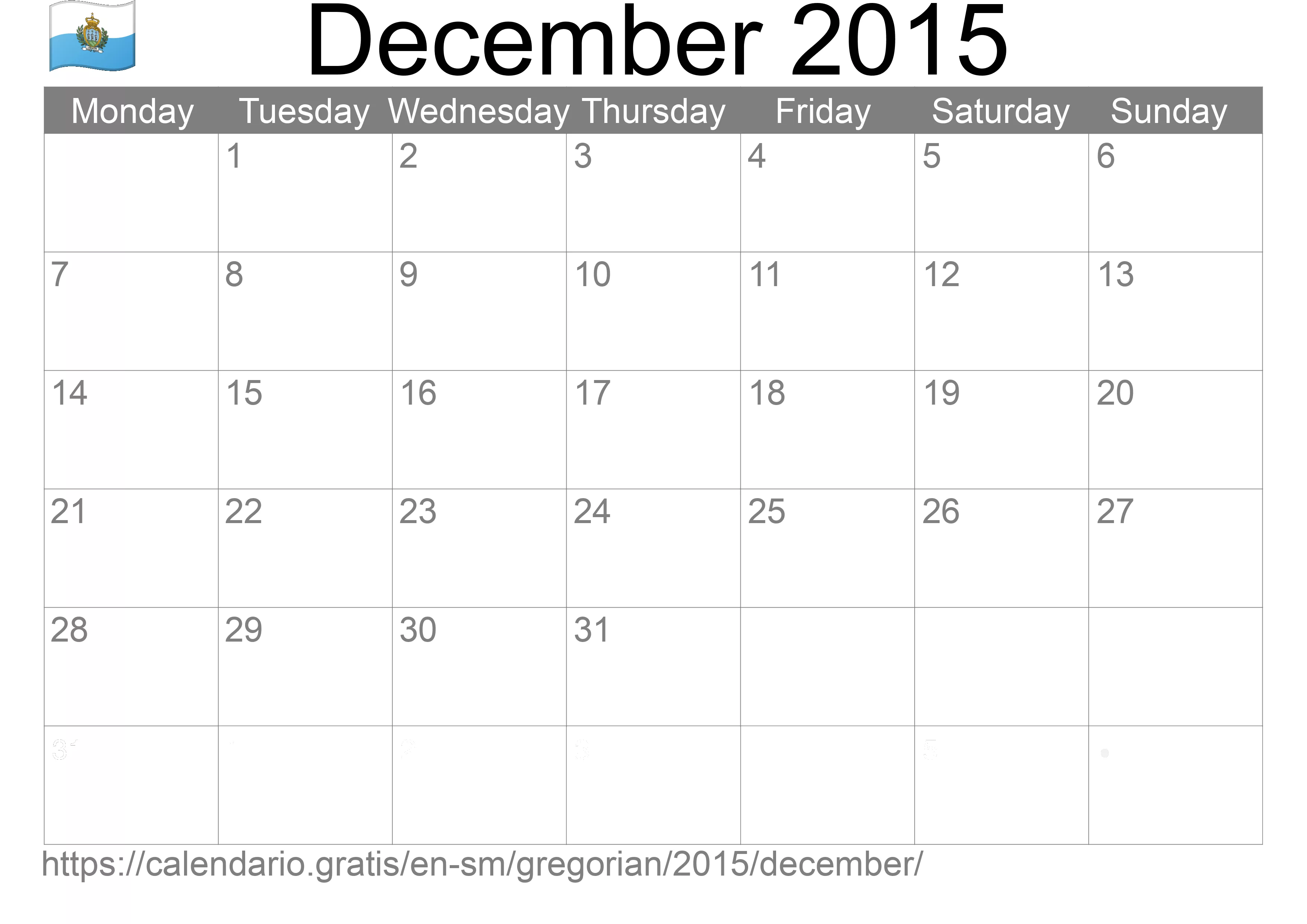 Calendar December 2015 to print (San Marino)